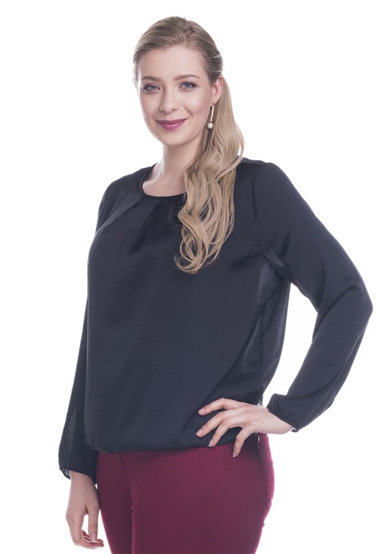 Eteği Lastikli Saten BluzMYLINE12486-m