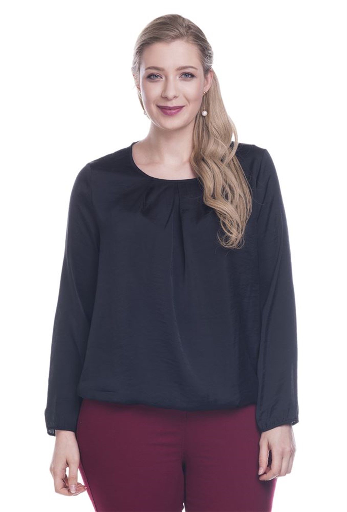 Eteği Lastikli Saten BluzMYLINE12486-m