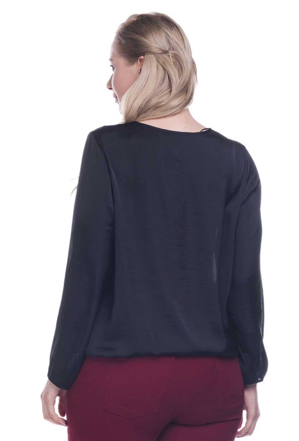Eteği Lastikli Saten BluzMYLINE12486-m