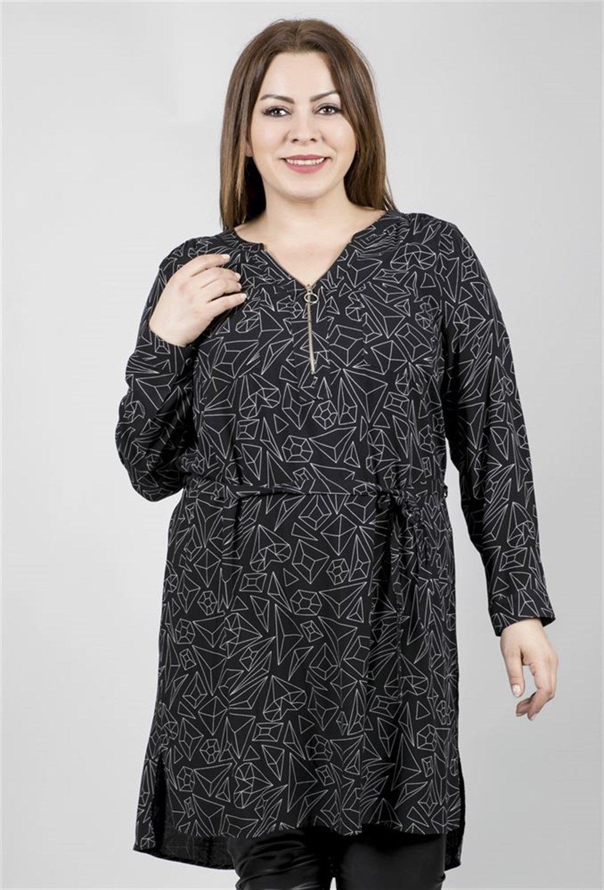 Fermuar Ve Cep Detaylı Uzun Kollu TunikMYLINE23461-m