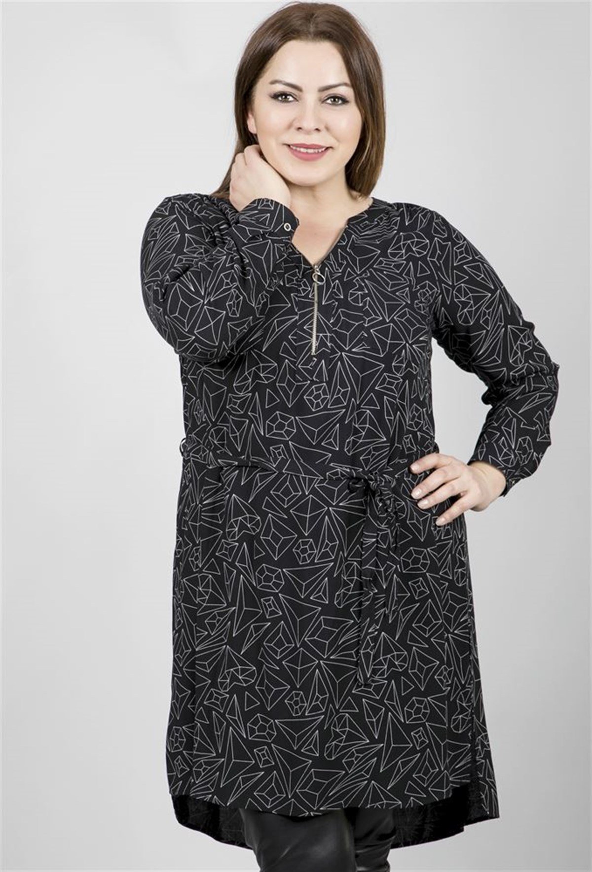 Fermuar Ve Cep Detaylı Uzun Kollu TunikMYLINE23461-m