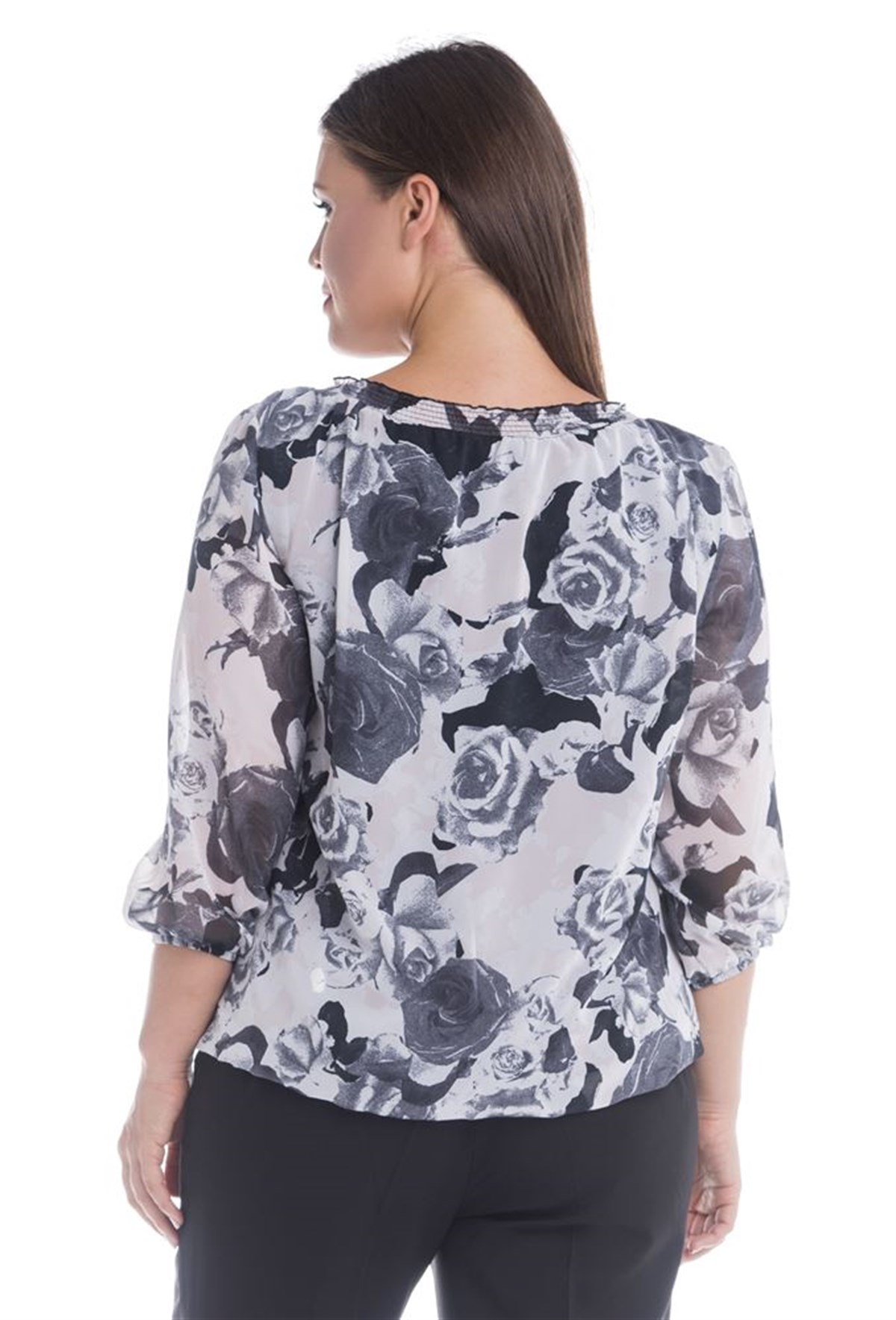 Gipe Lastikli Bağcıklı Şifon BluzMYLINE12466-m