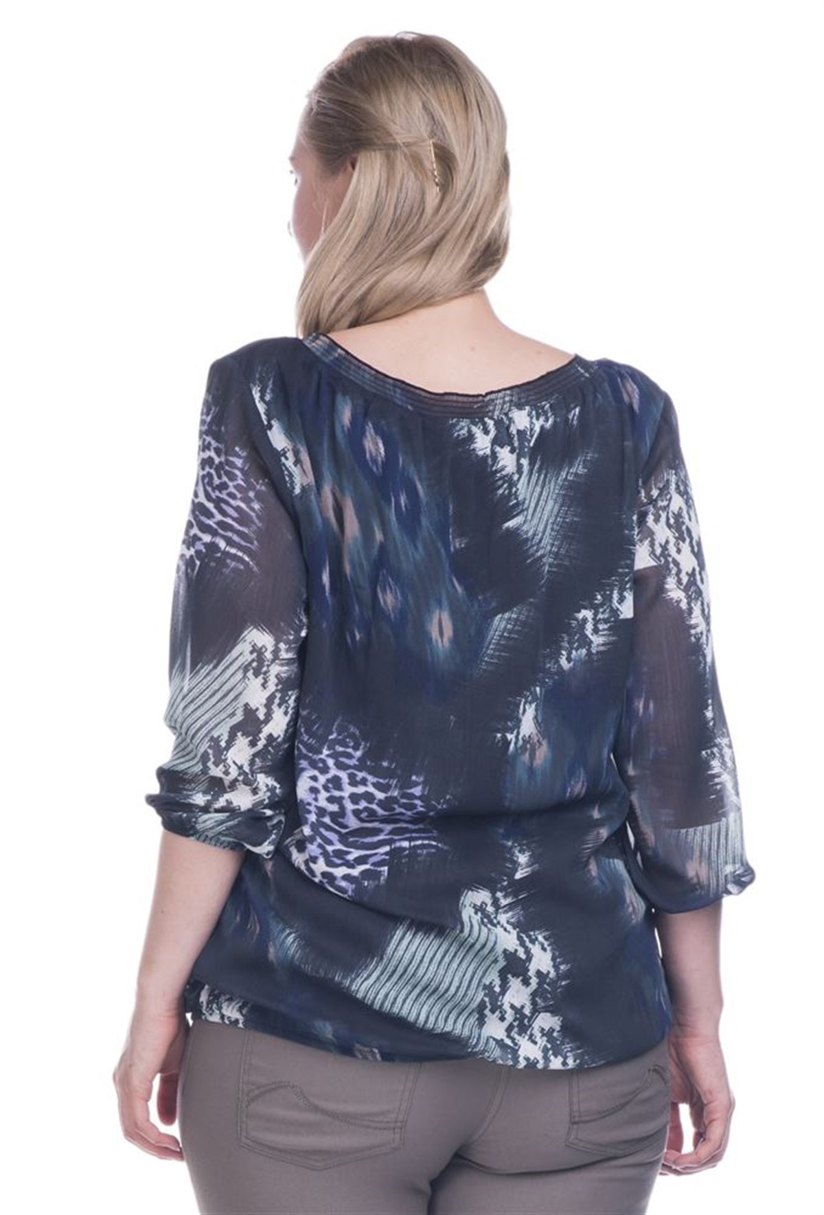 Gipe Lastikli Bağcıklı Şifon BluzMYLINE12445-m