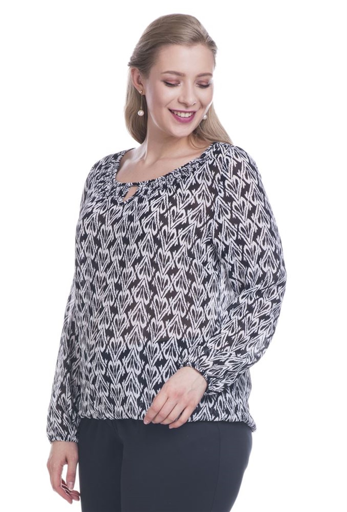 Gipe Lastikli Şifon BluzMYLINE12433-m