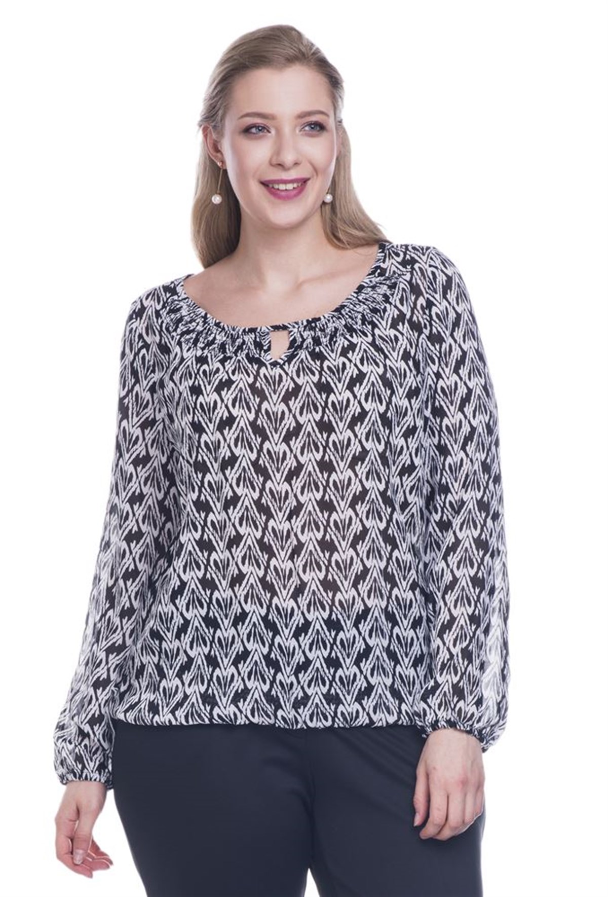 Gipe Lastikli Şifon BluzMYLINE12433-m