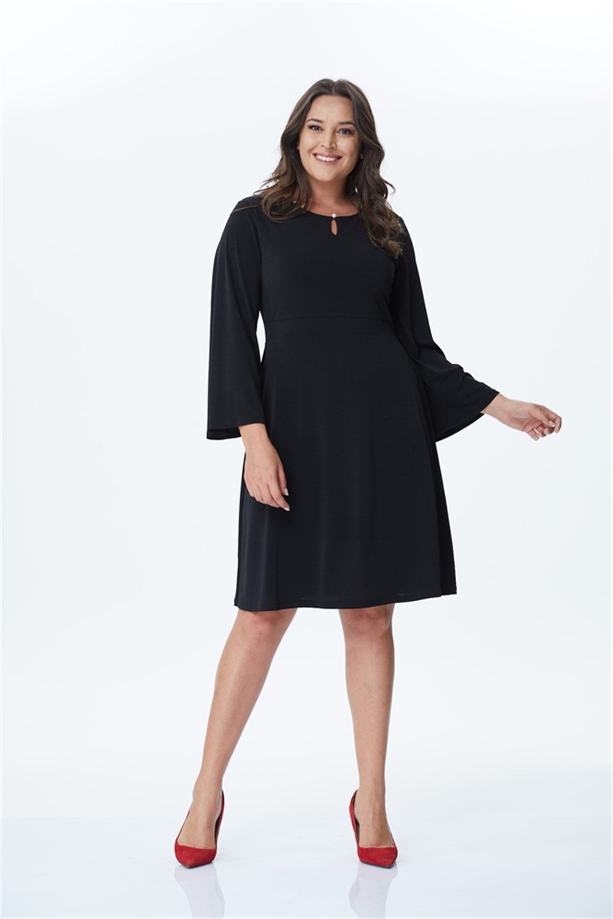 İnci Düğme Detaylı Örme ElbiseMYLINE24081