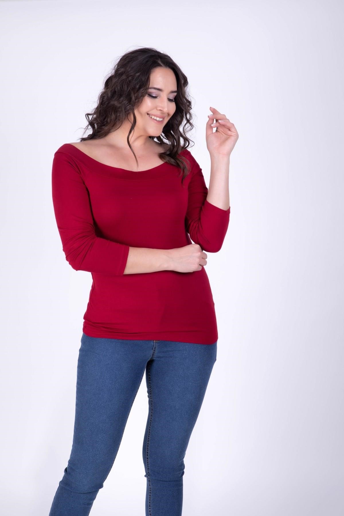 Karmen Yaka Kırmızı BluzMYLINE34377