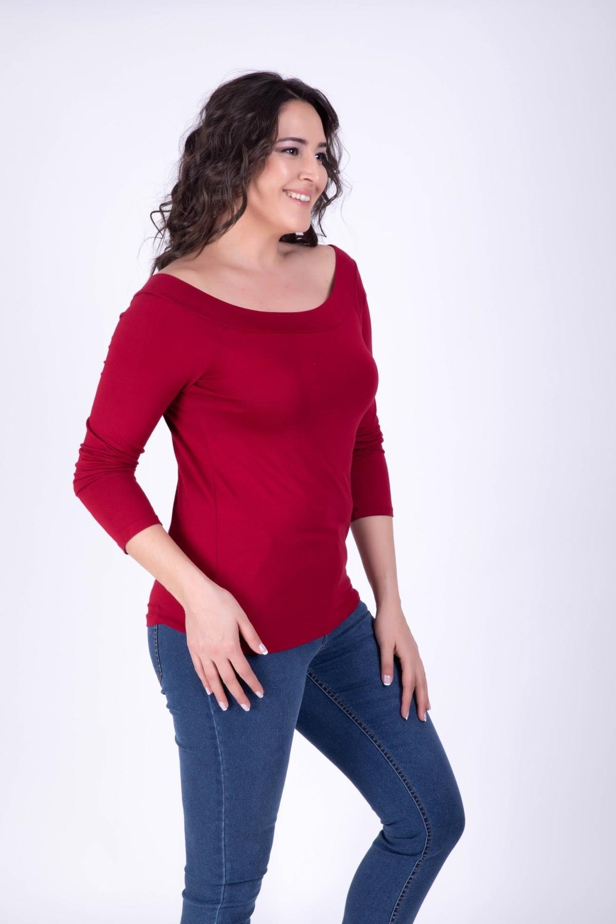 Karmen Yaka Kırmızı BluzMYLINE34377