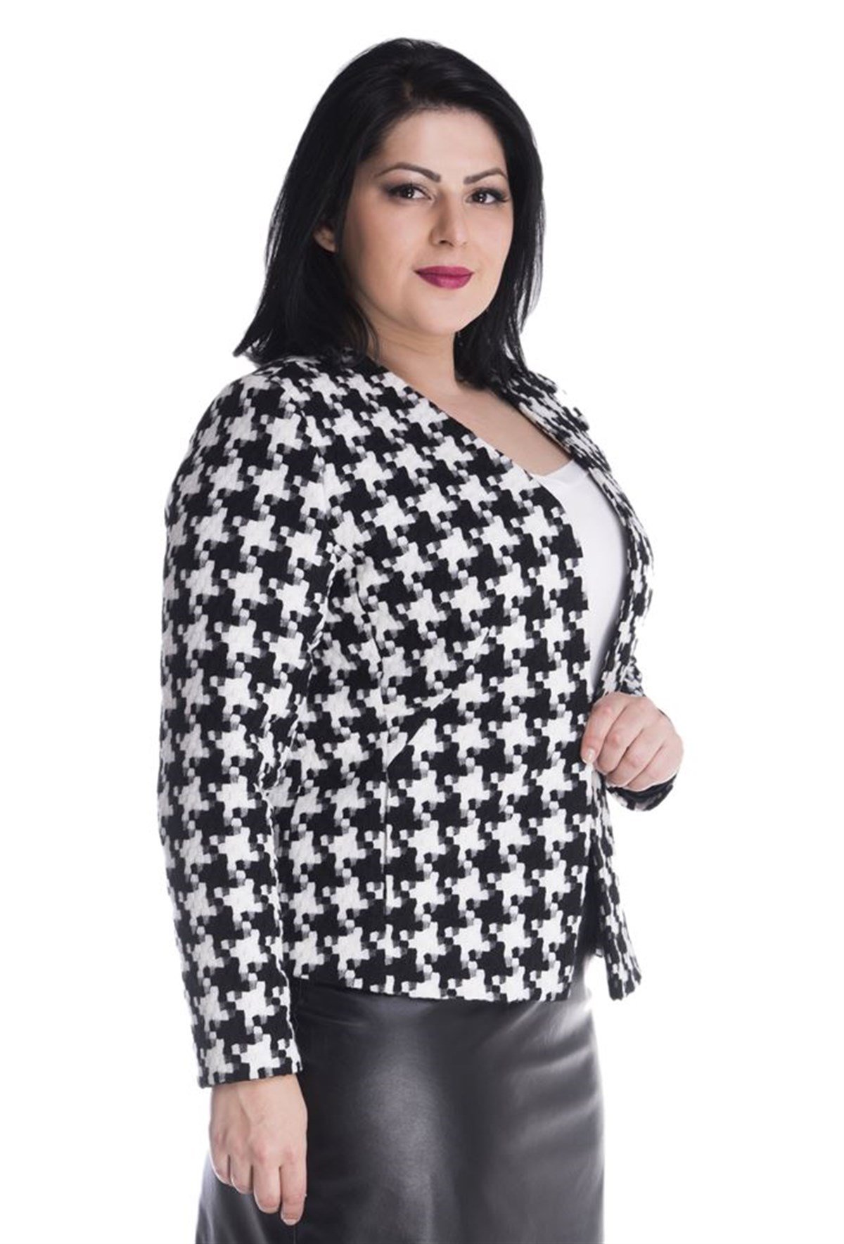 Kaz Ayağı Desenli Astarlı CeketMYLINE23418-m