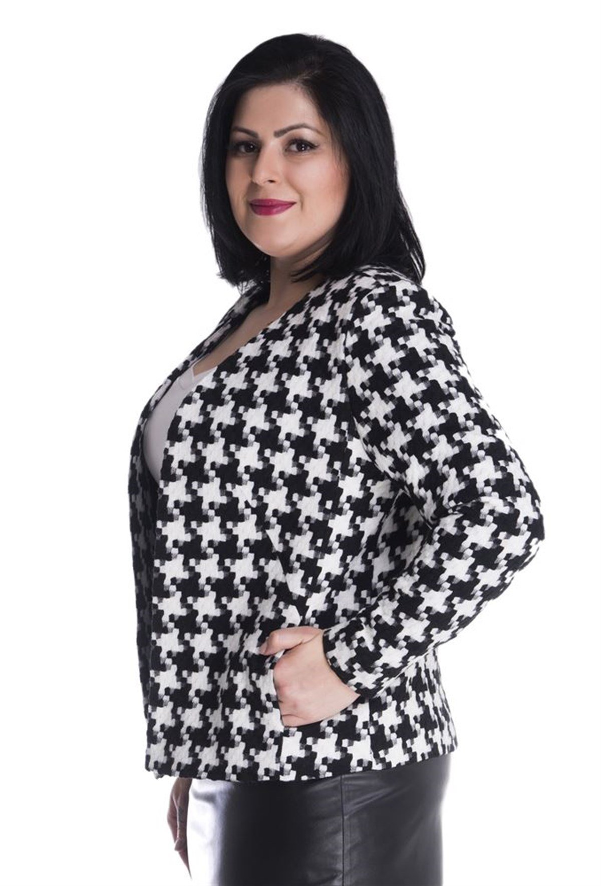 Kaz Ayağı Desenli Astarlı CeketMYLINE23418-m