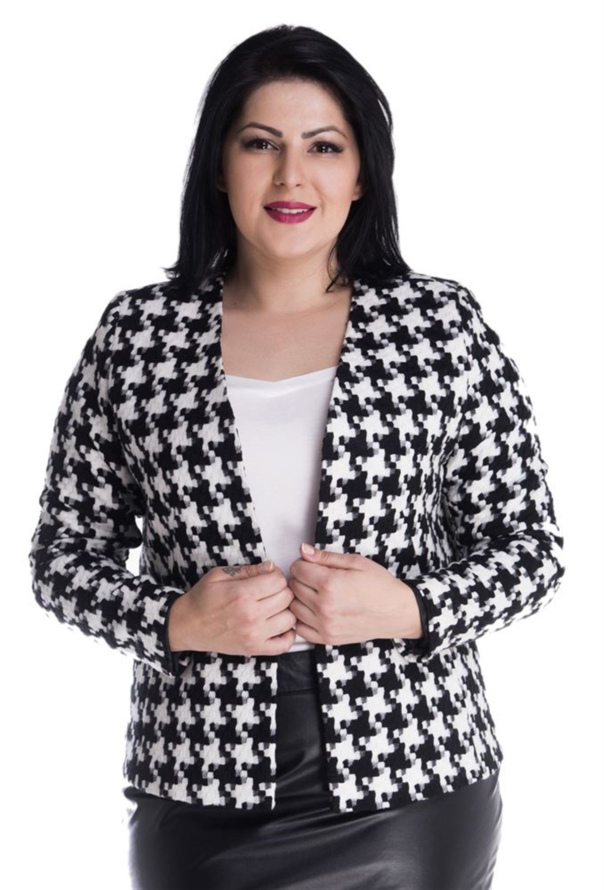 Kaz Ayağı Desenli Astarlı CeketMYLINE23418-m