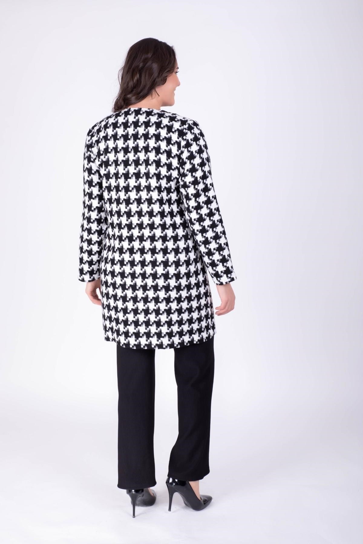 Kazayağı Desen Uzun CeketMYLINE23432-m