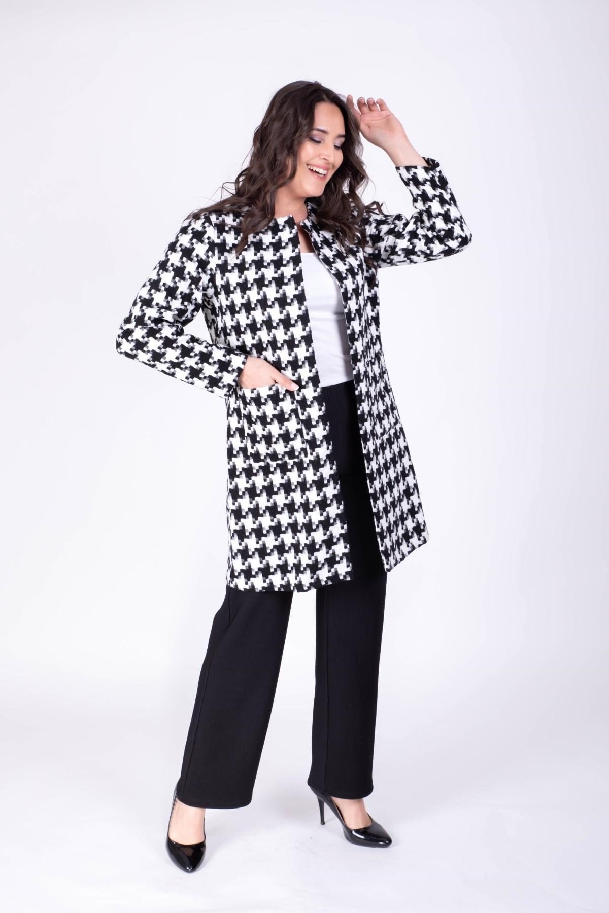 Kazayağı Desen Uzun CeketMYLINE23432-m