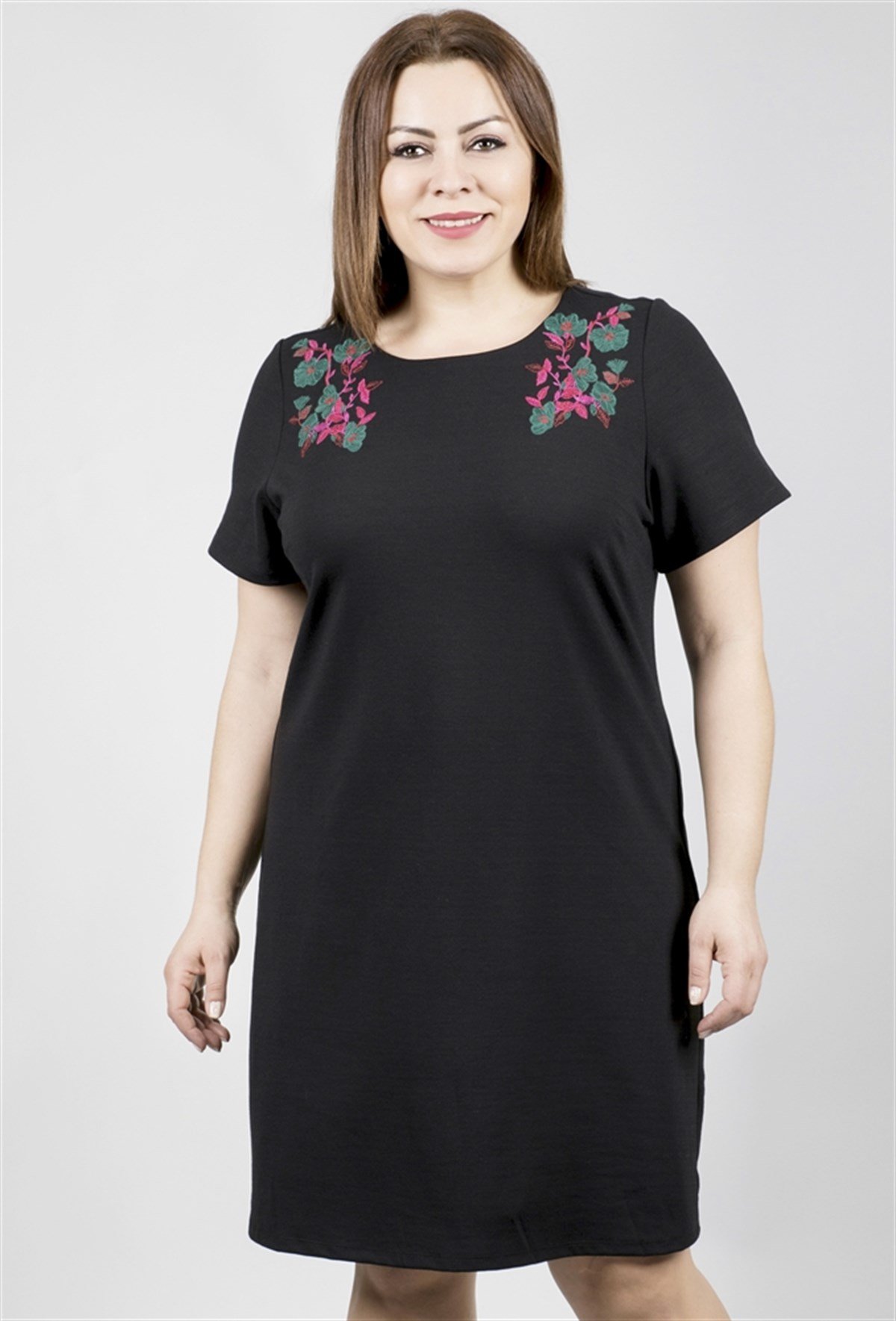 Kısa Kollu Nakışlı Punto ElbiseMYLINE23655