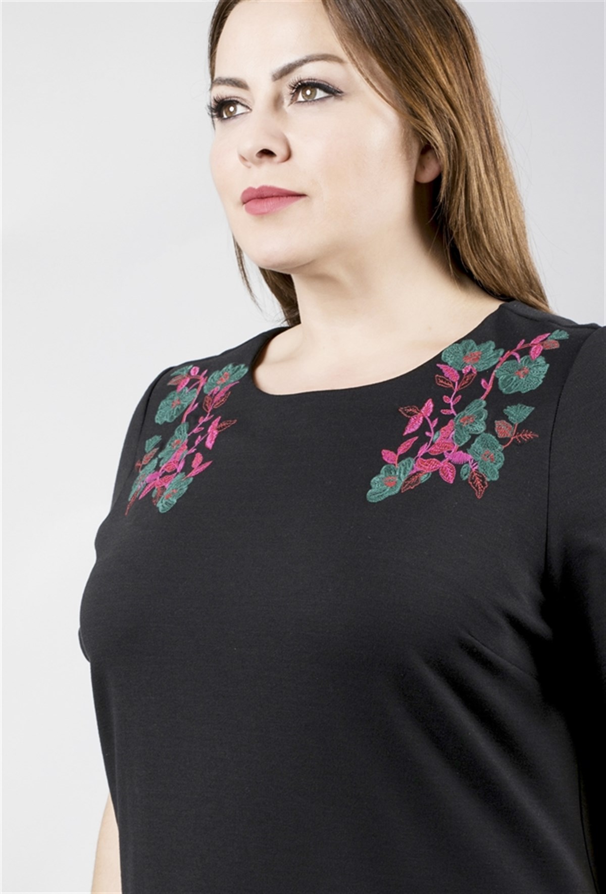 Kısa Kollu Nakışlı Punto ElbiseMYLINE23655