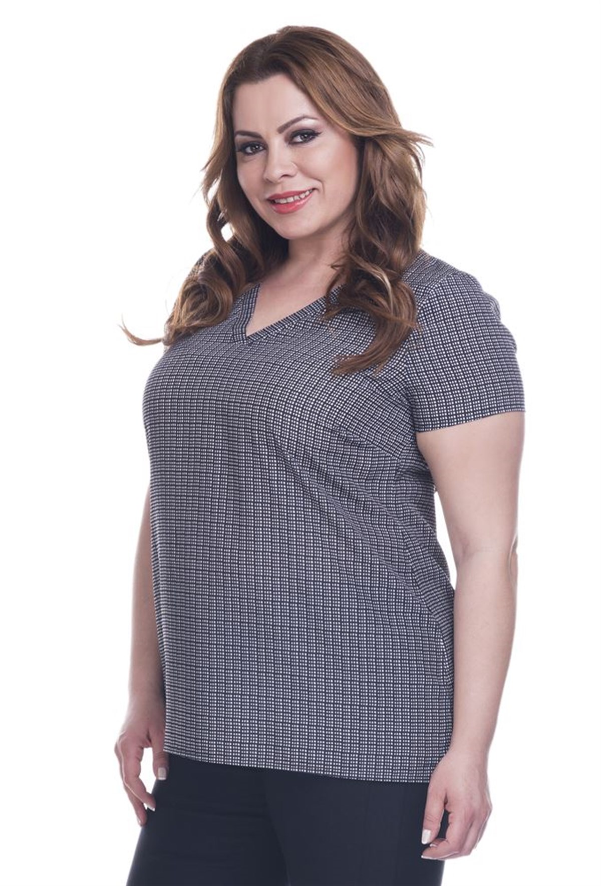 Kısa Kollu V Yakalı Saten BluzMYLINE12446-m