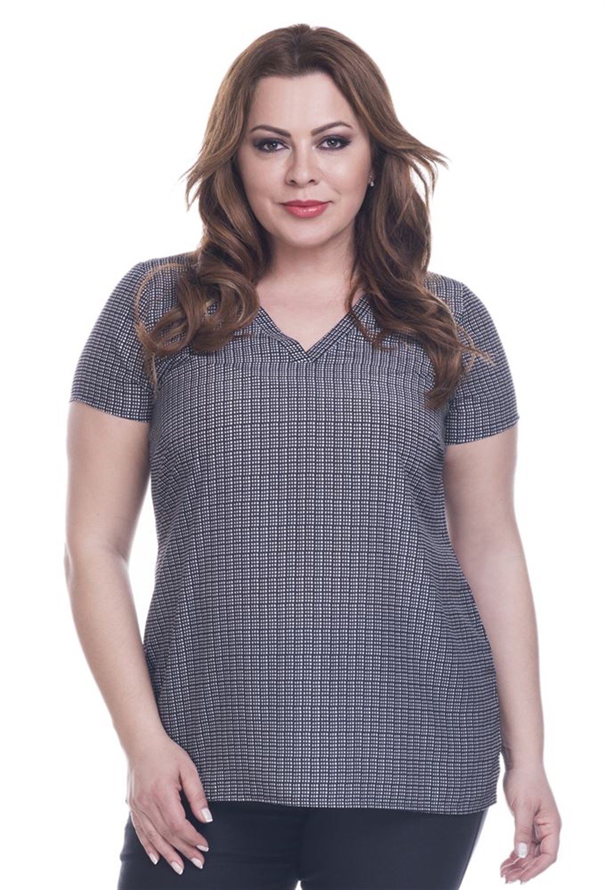 Kısa Kollu V Yakalı Saten BluzMYLINE12446-m