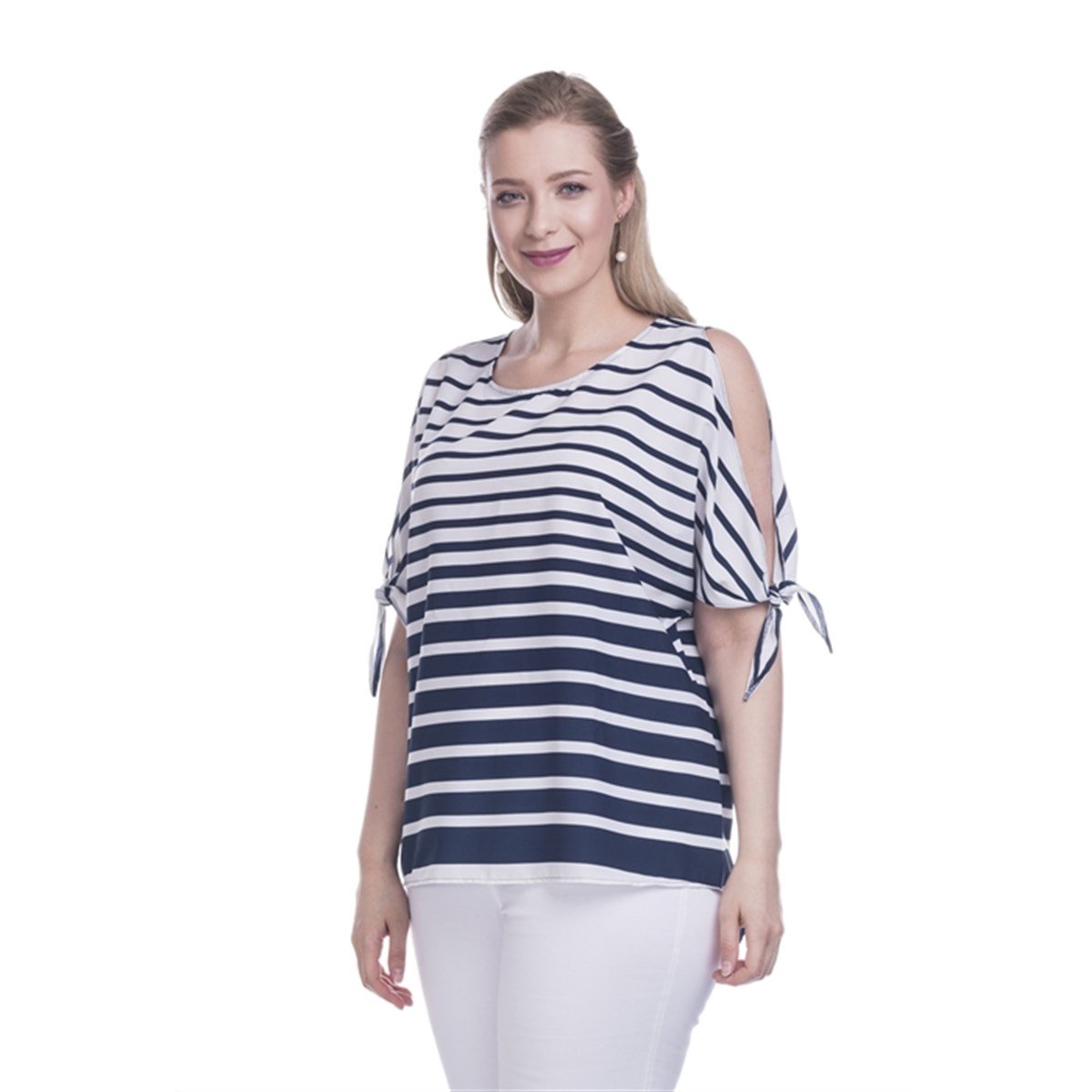 Kol Detaylı Çizgili BluzMYLINE12516-m