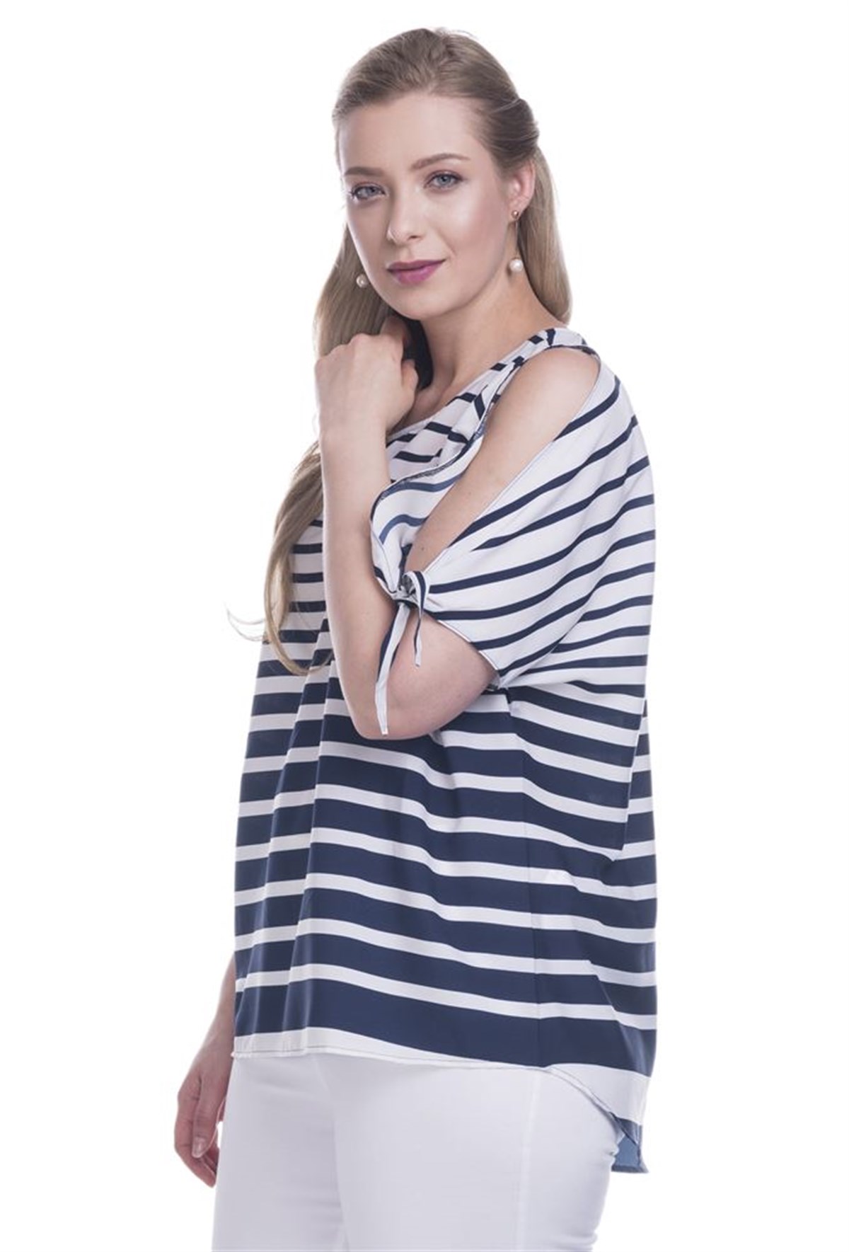 Kol Detaylı Çizgili BluzMYLINE12516-m