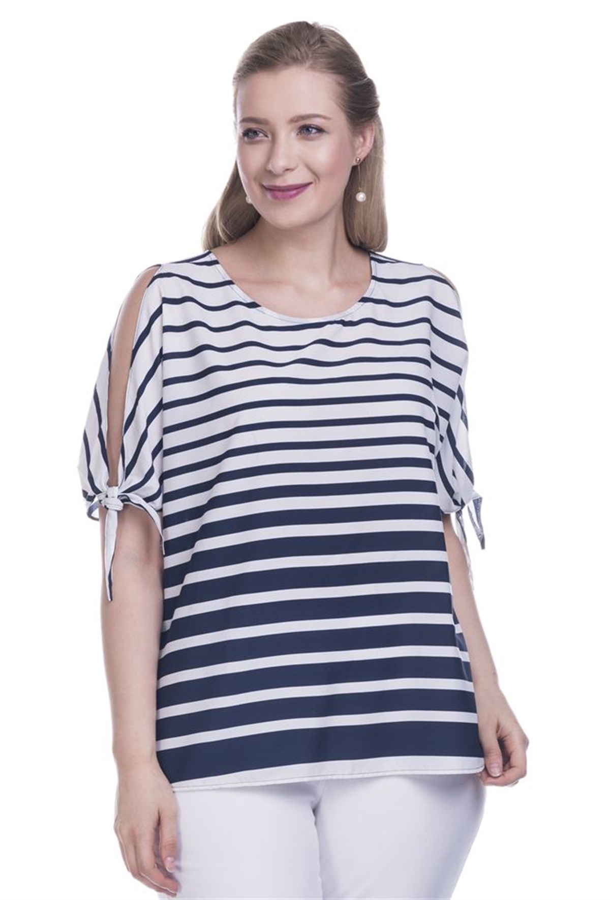 Kol Detaylı Çizgili BluzMYLINE12516-m