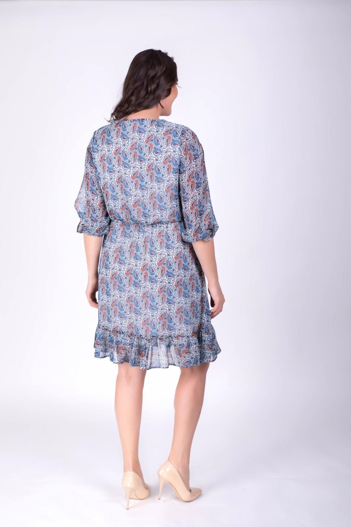 Kol Detaylı Şifon Desenli ElbiseMYLINE34246