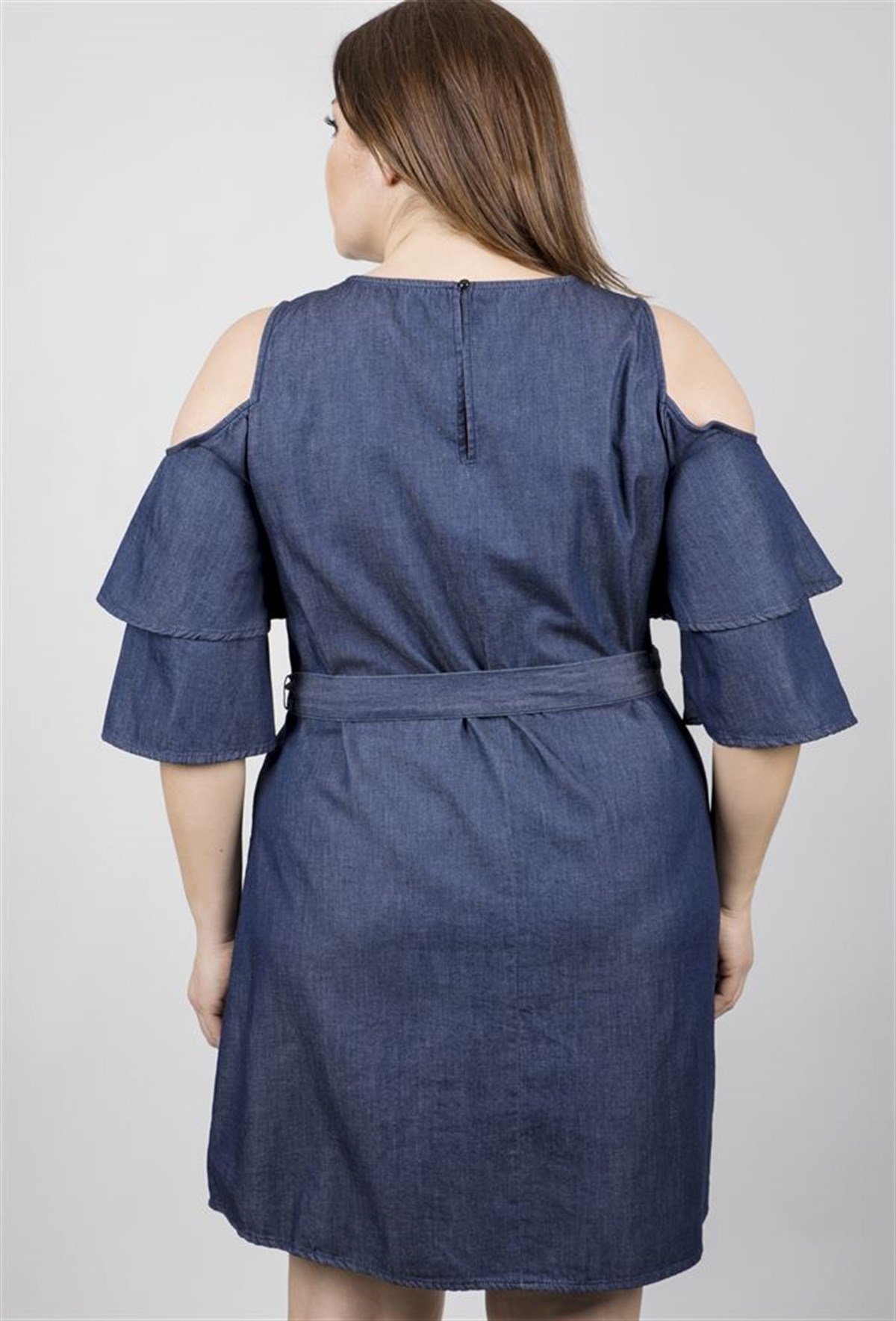 Kolları Çerçeveli Denim ElbiseMYLINE23560-m