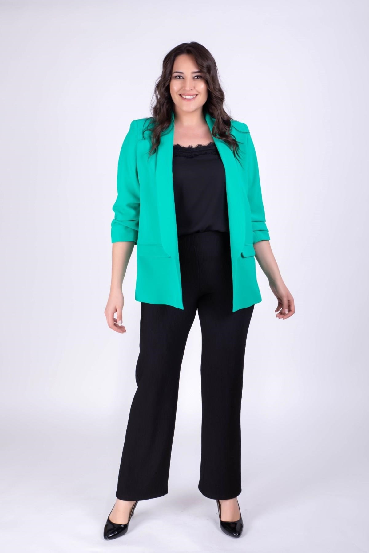 Kolları Detaylı Yeşil CeketMYLINE34345