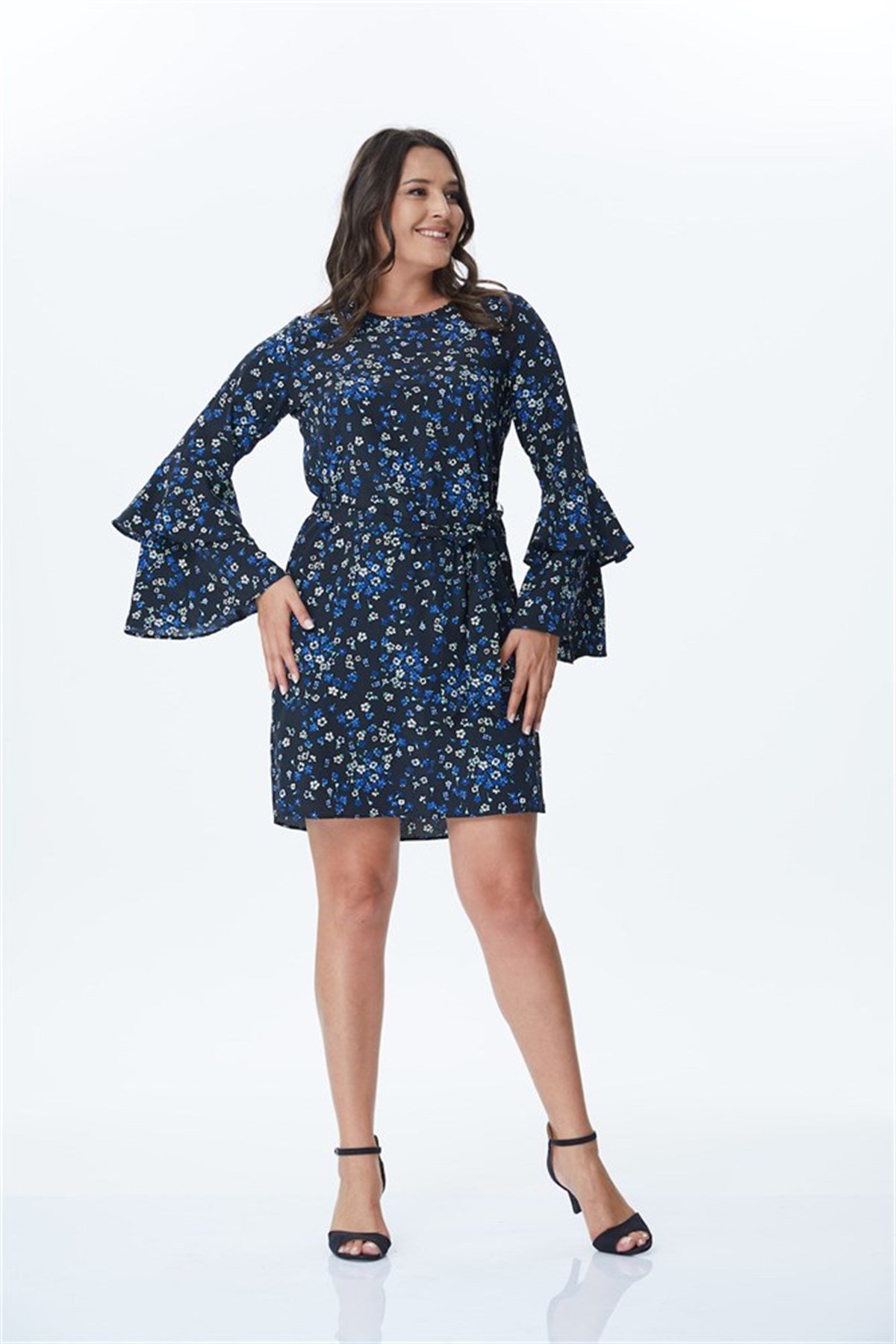 Kolları İki Kat Çiçekli ElbiseMYLINE34160