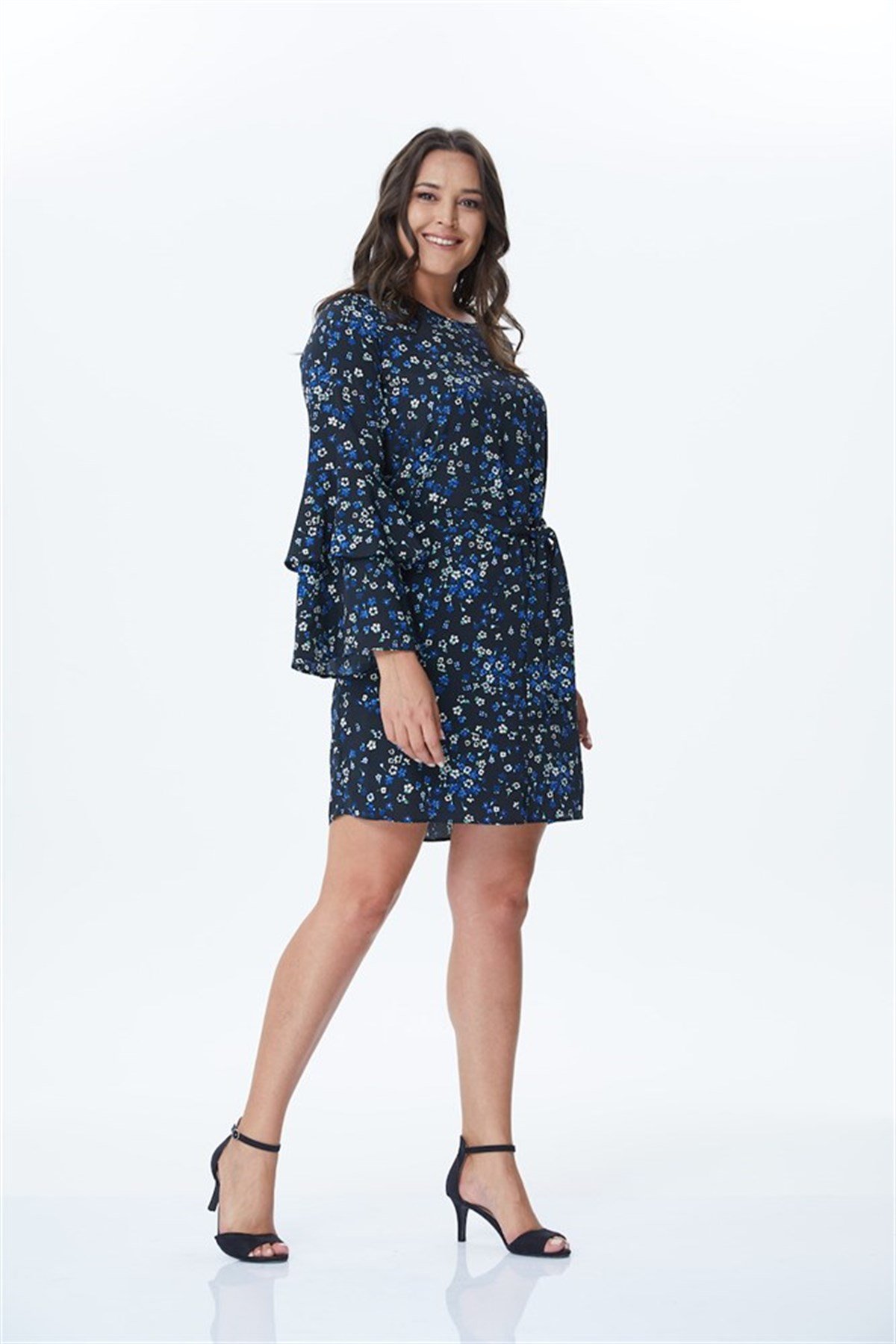 Kolları İki Kat Çiçekli ElbiseMYLINE34160