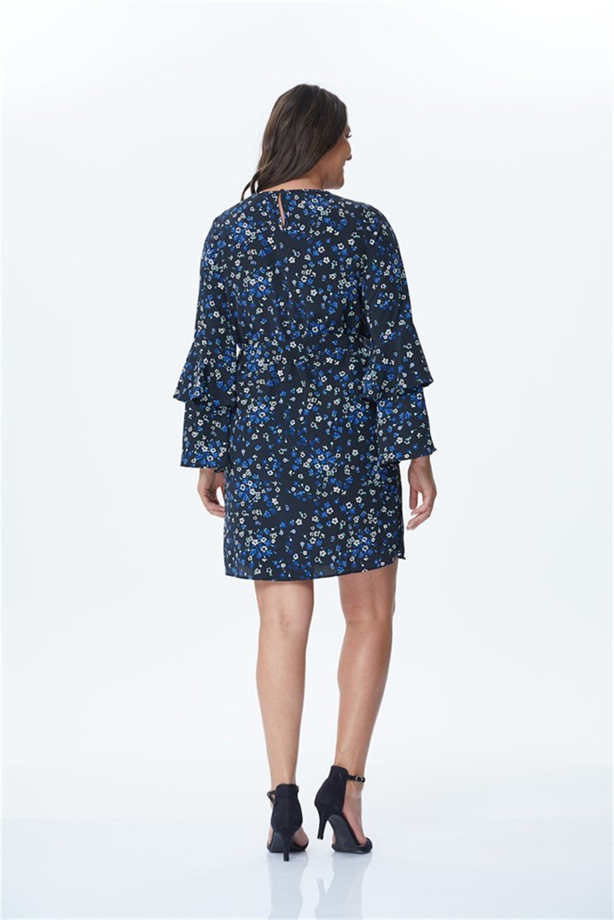 Kolları İki Kat Çiçekli ElbiseMYLINE34160