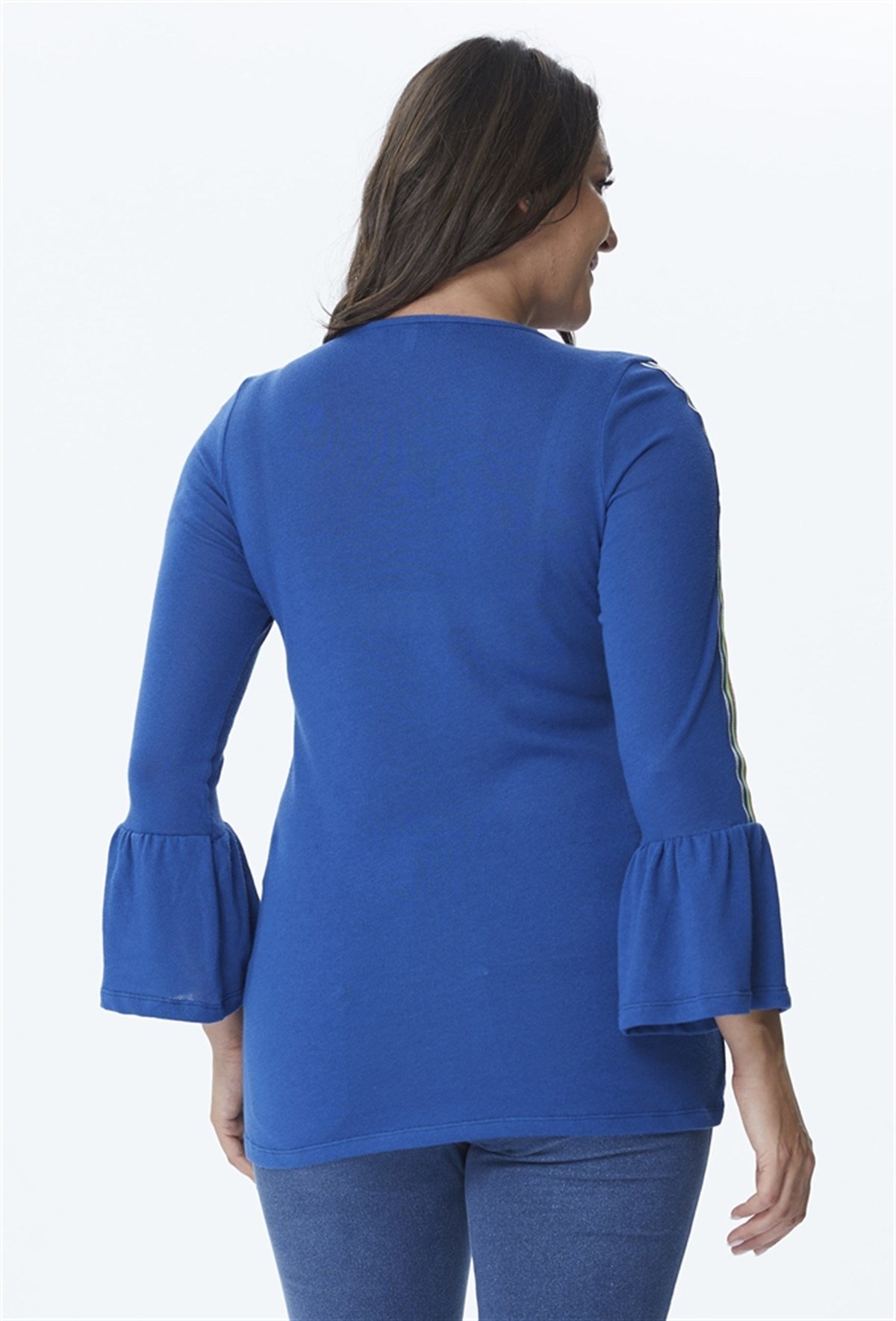 Kolları Şerit Volan Detaylı Örme BluzMYLINE24074