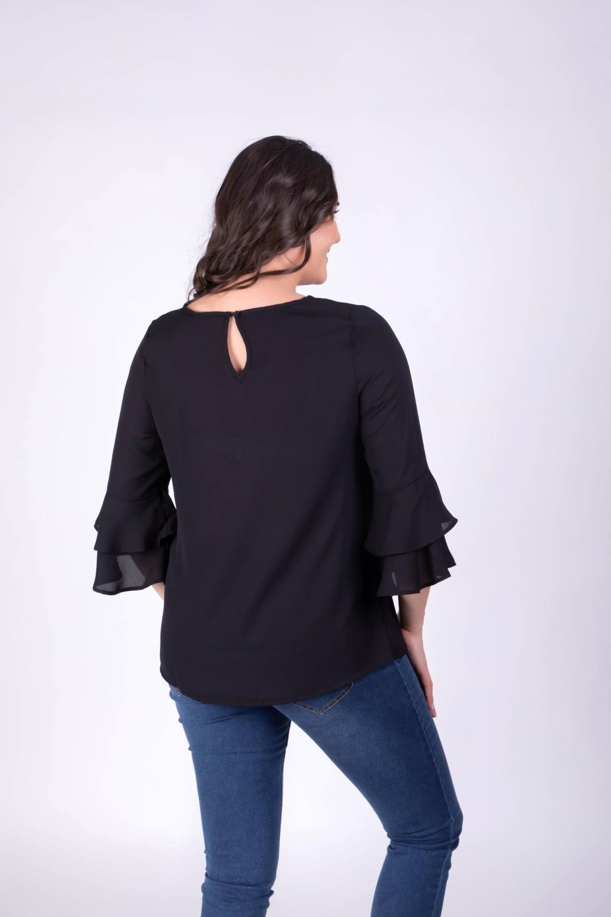 Kolları Volanlı Arka Yaka Düğmeli BluzMYLINE13292-m