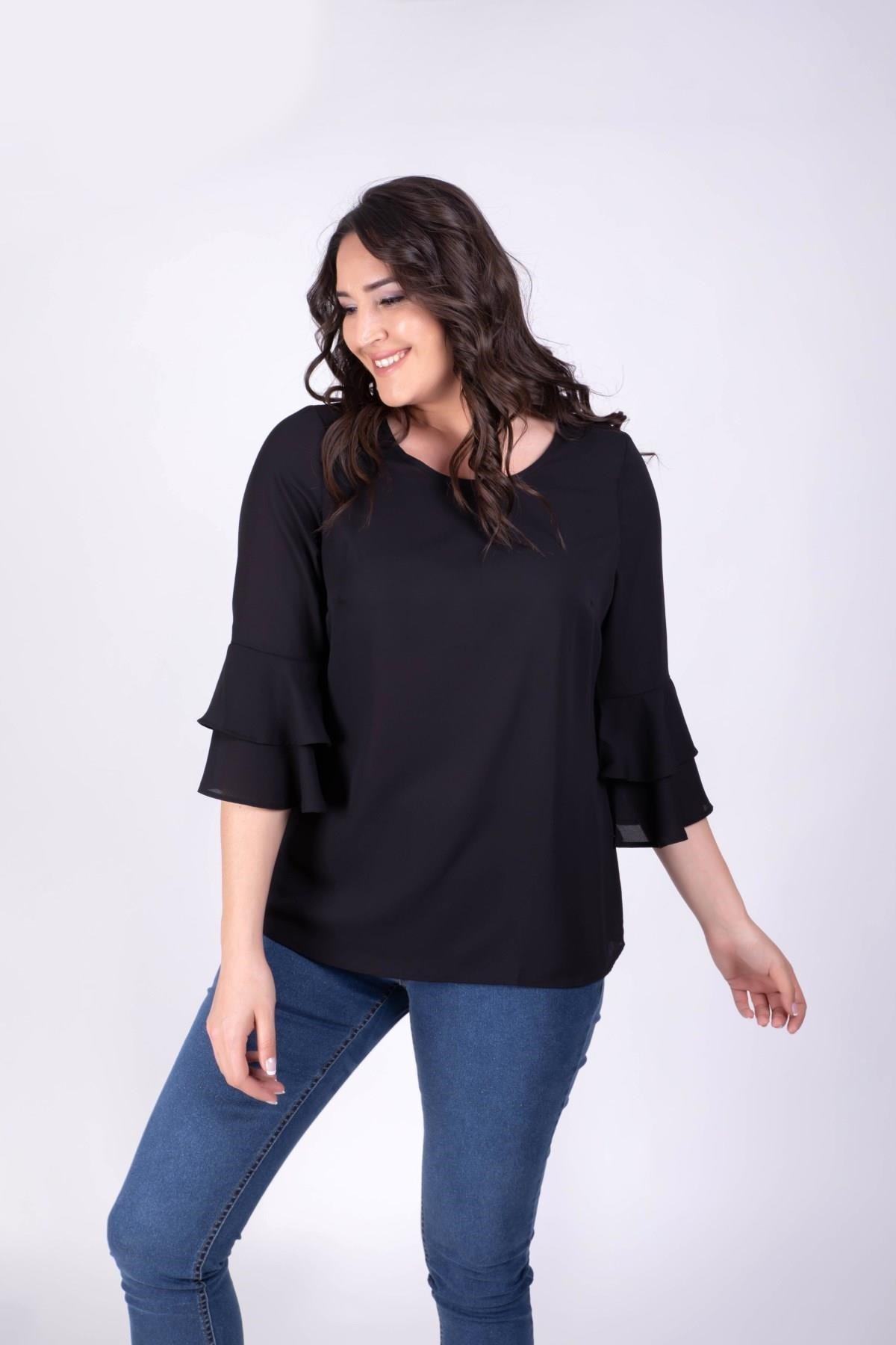 Kolları Volanlı Arka Yaka Düğmeli BluzMYLINE13292-m