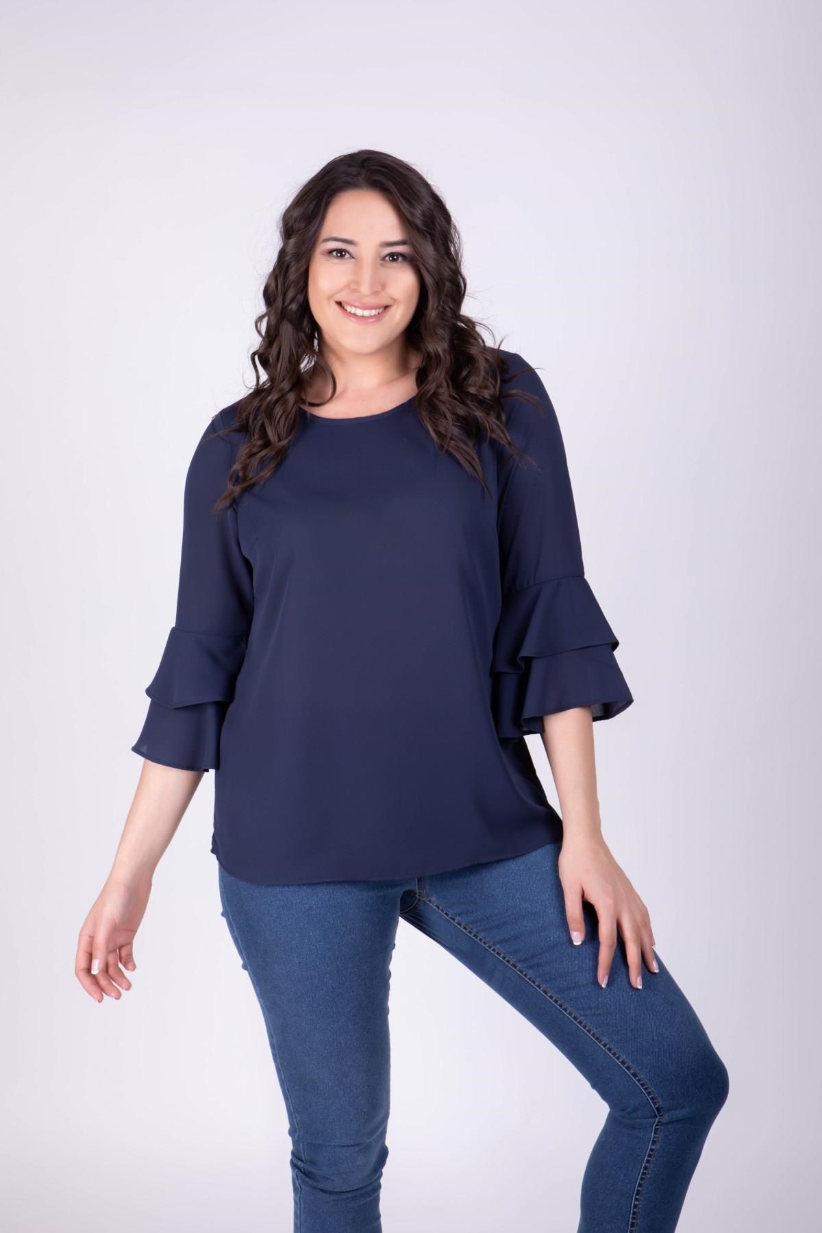 Kolları Volanlı Arka Yaka Düğmeli BluzMYLINE13293-m