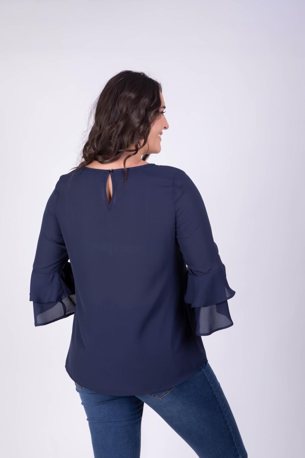 Kolları Volanlı Arka Yaka Düğmeli BluzMYLINE13293-m