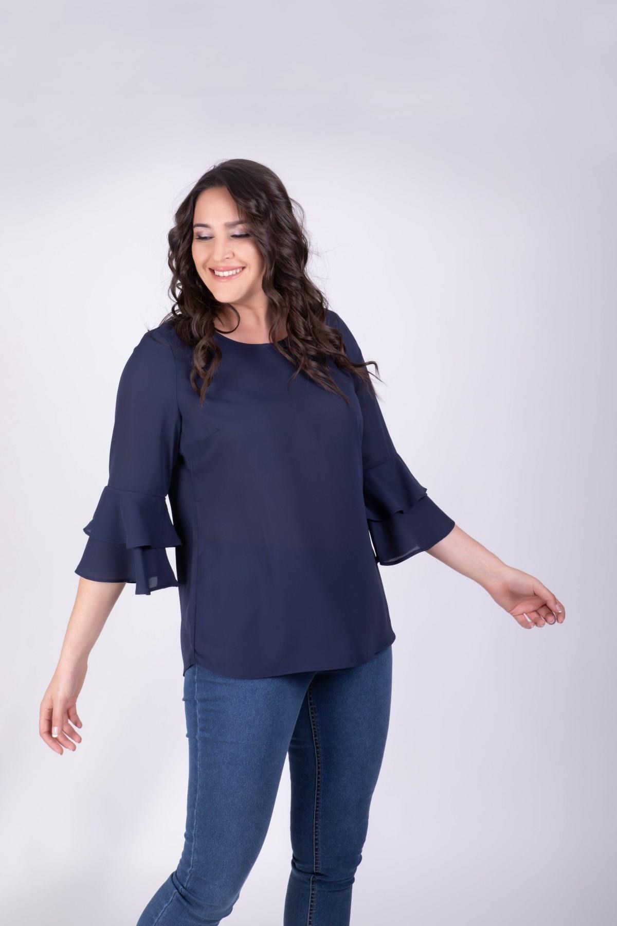 Kolları Volanlı Arka Yaka Düğmeli BluzMYLINE13293-m