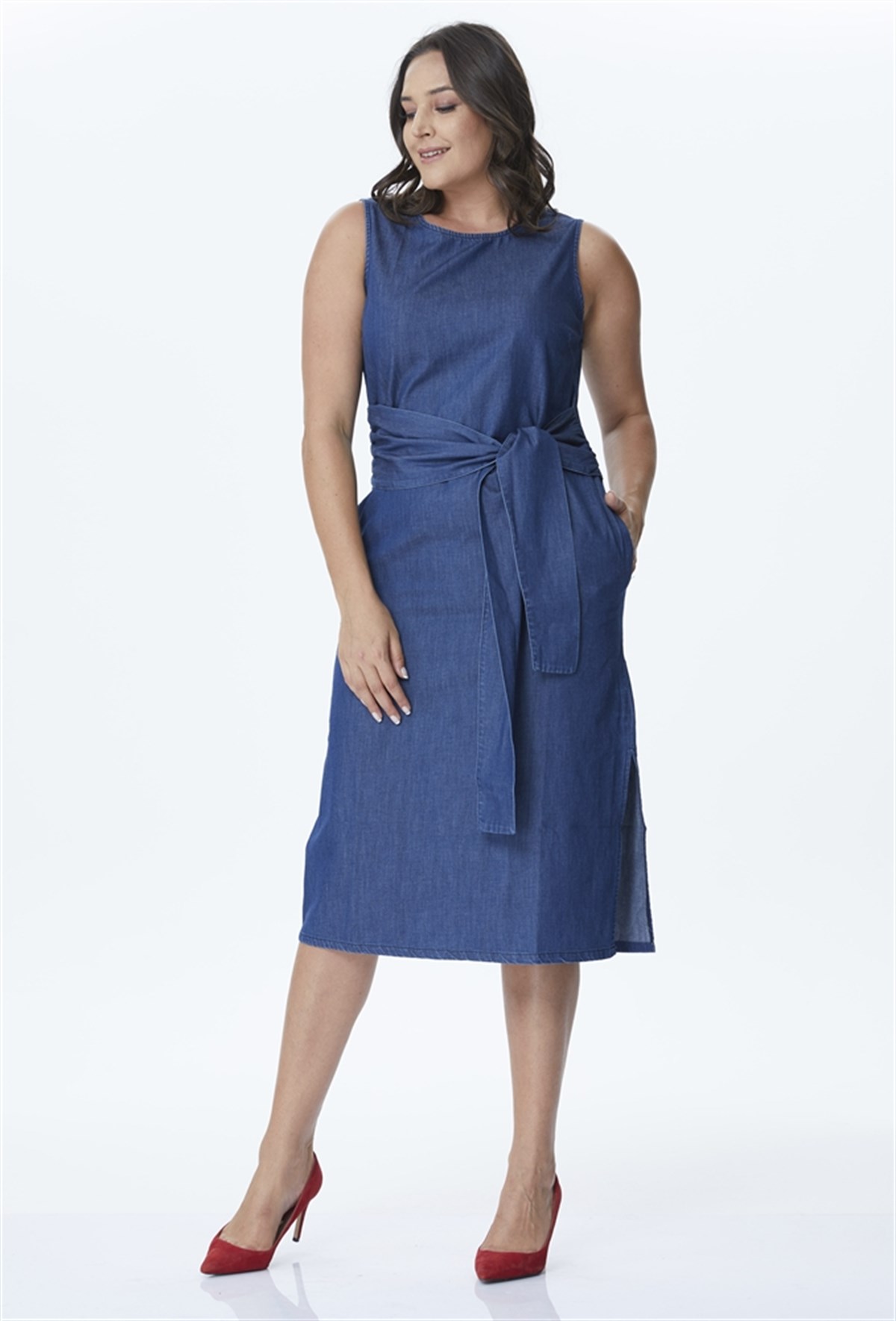 Kolsuz Denim ElbiseMYLINE23829