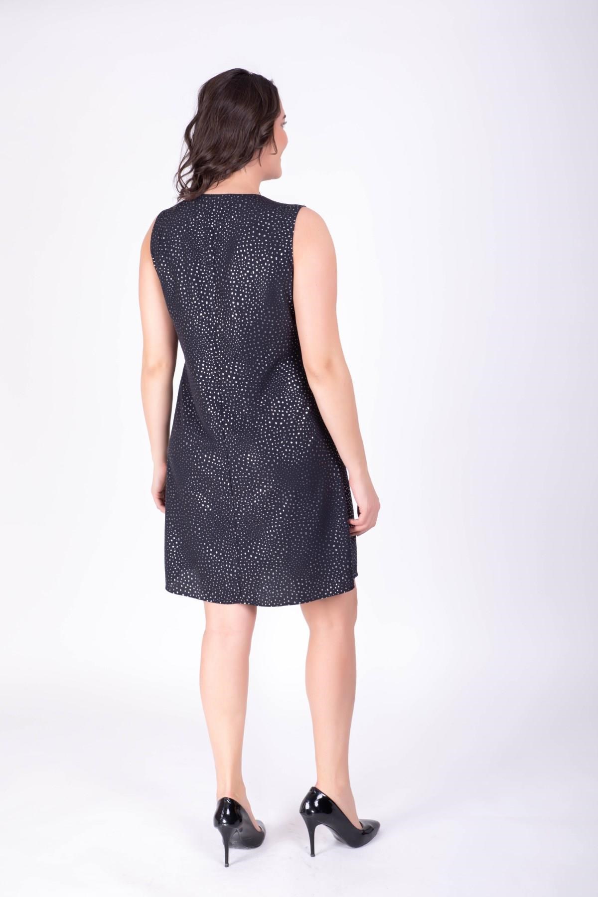 Kolsuz Kruvaze Varak Baskılı ElbiseMYLINE34374