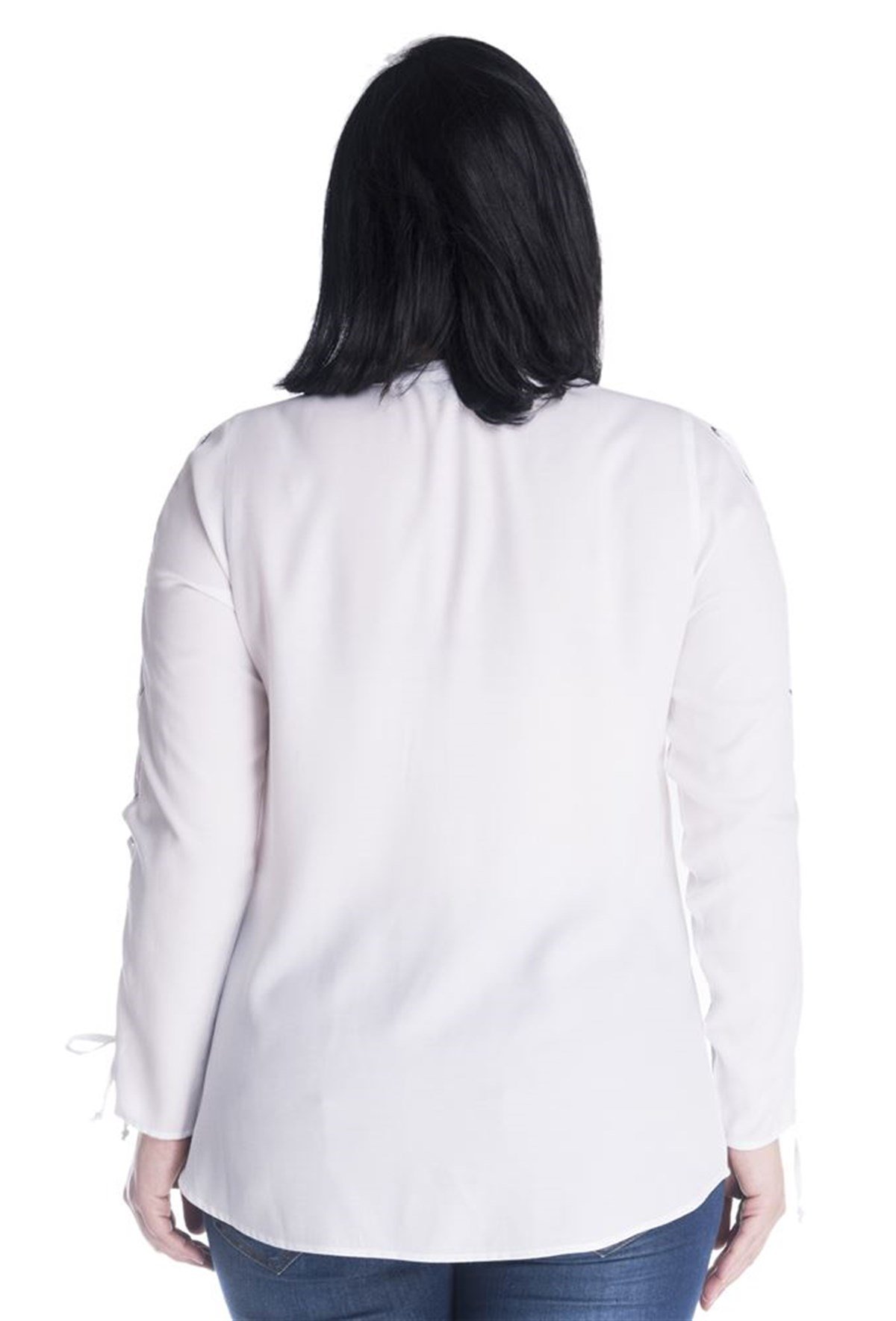 Kolu Kuşgözlü Uzun Kollu Önü Düğmeli BluzMYLINE23453-m