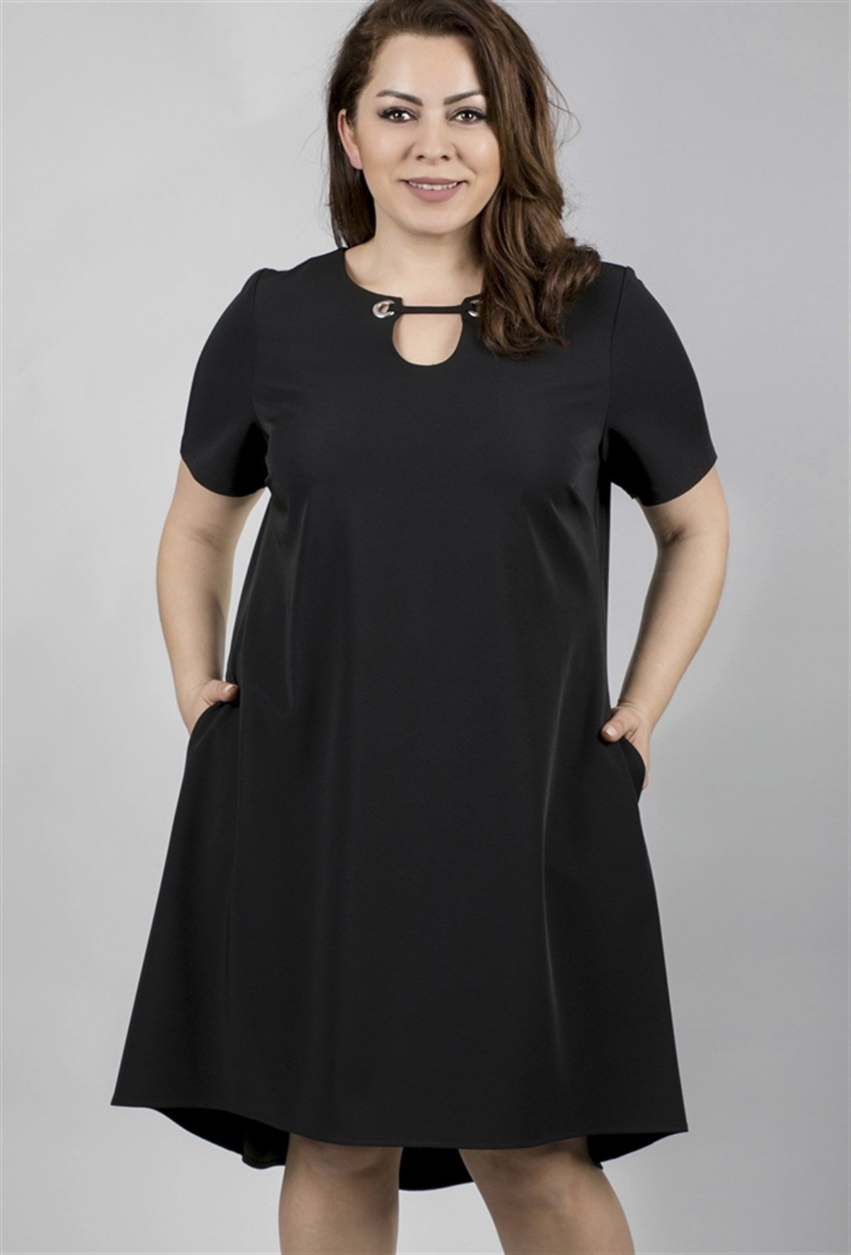 Kuşgöz Detaylı Kısa Kollu ElbiseMYLINE23491-m