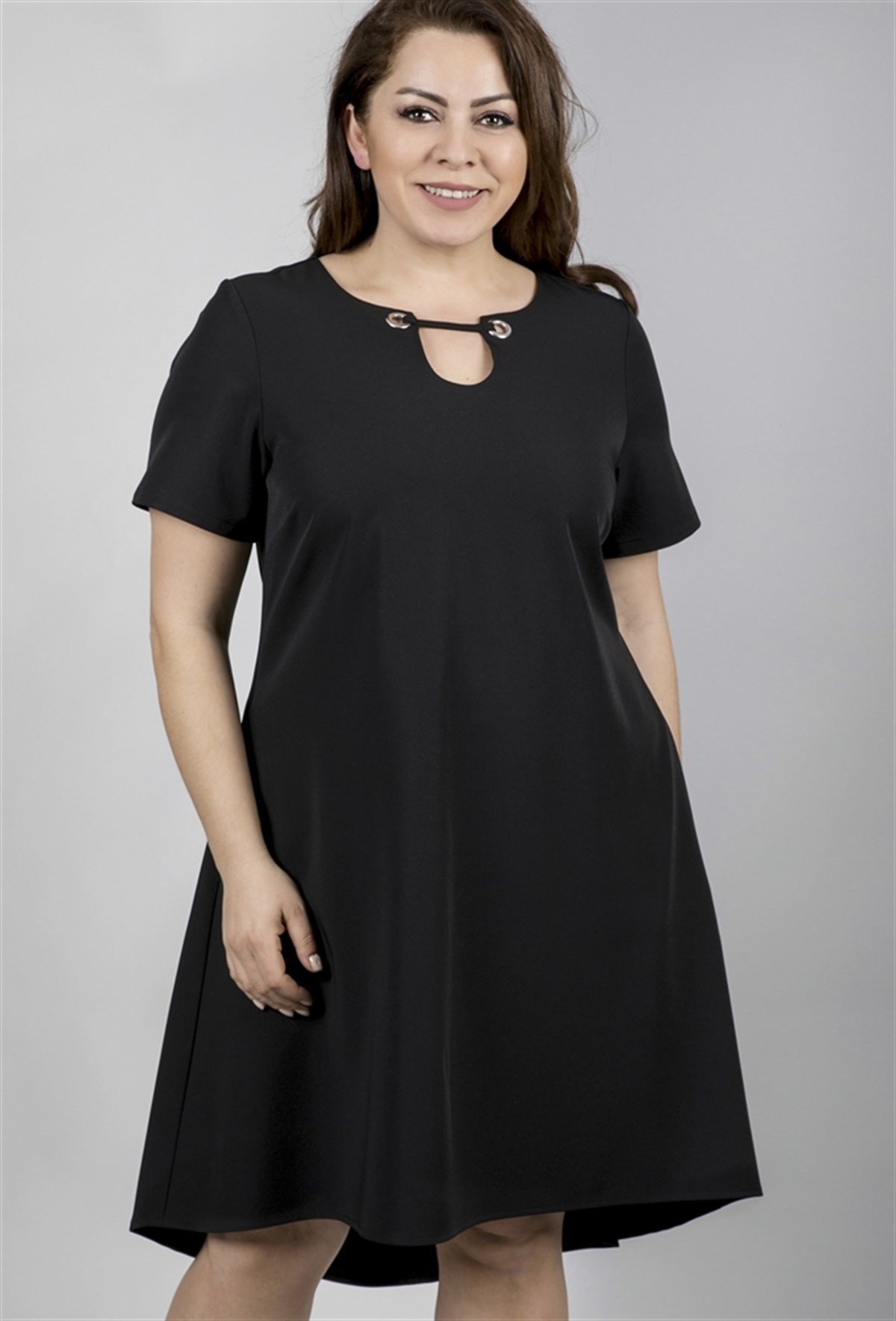 Kuşgöz Detaylı Kısa Kollu ElbiseMYLINE23491-m