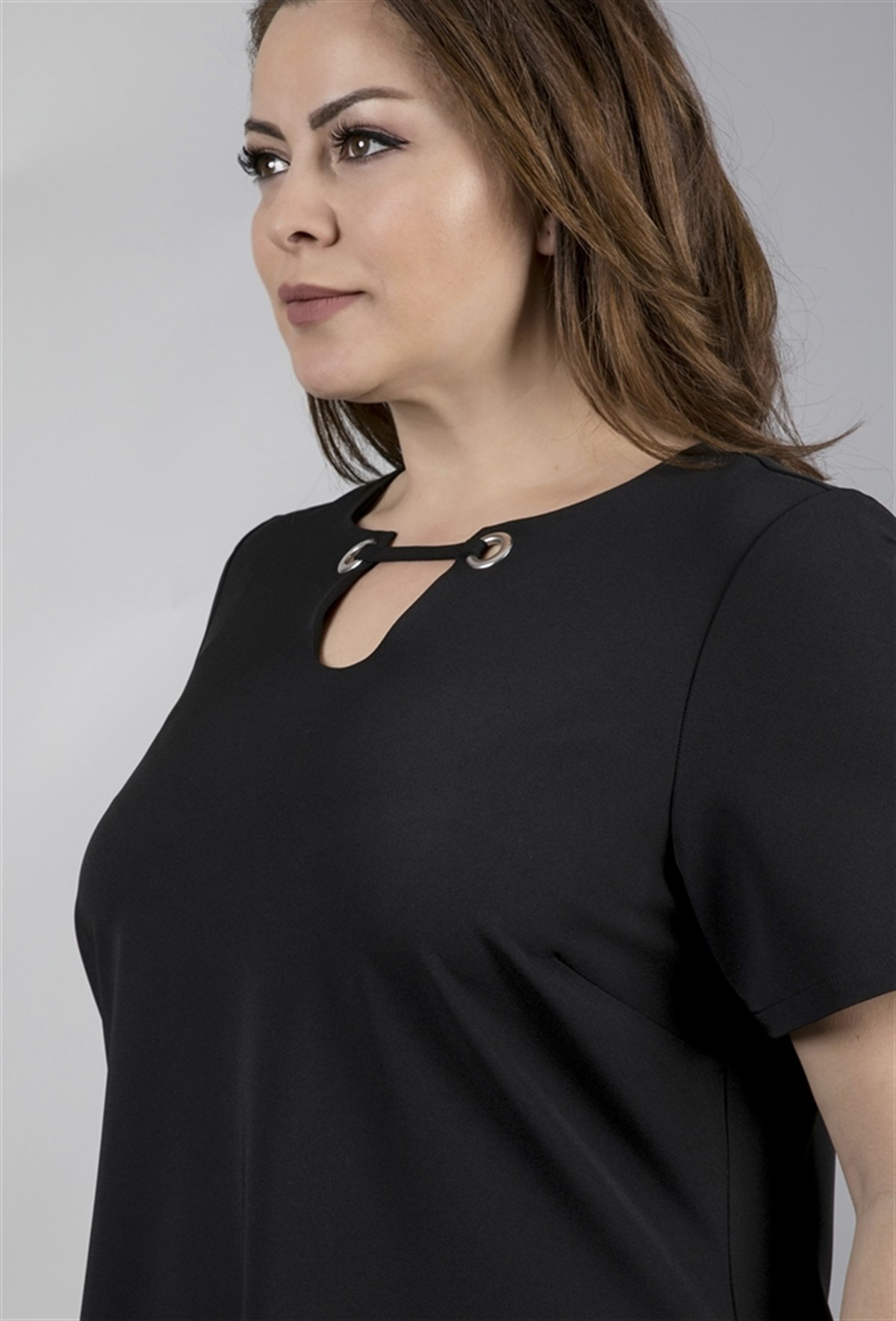 Kuşgöz Detaylı Kısa Kollu ElbiseMYLINE23491-m