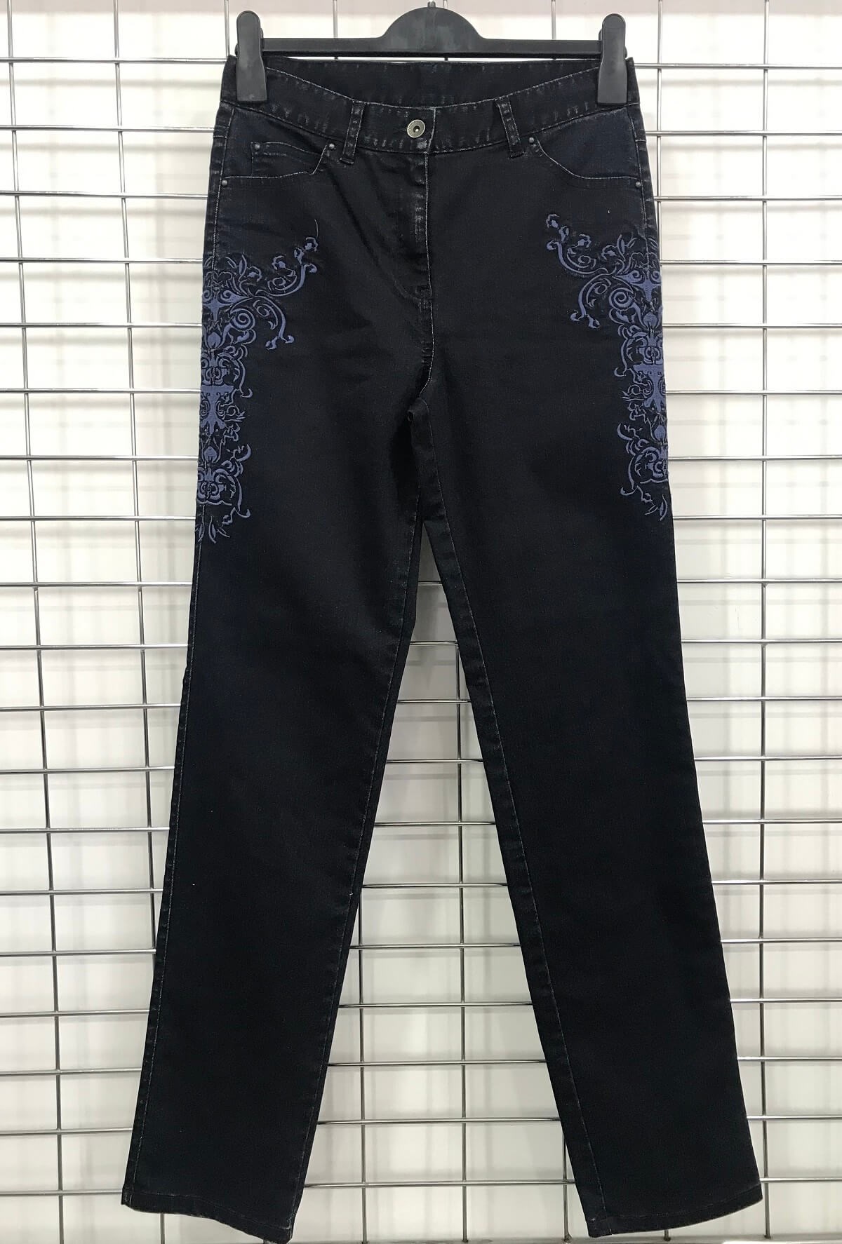 Myline- Denim Çiçek Baskılı Pantolon-Büyük Beden Outlet-45956