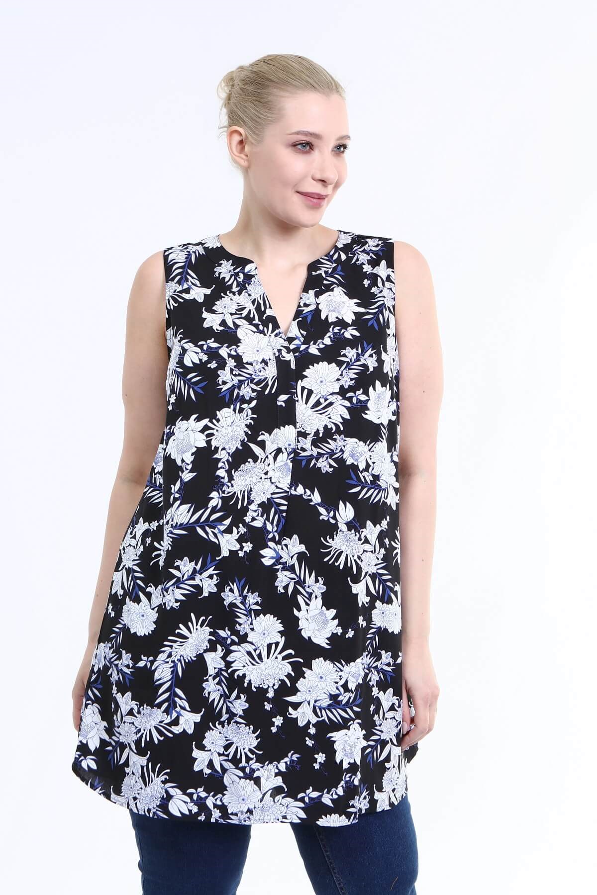 Myline- Kolsuz V Yaka Bluz-Büyük Beden Bluz-66604