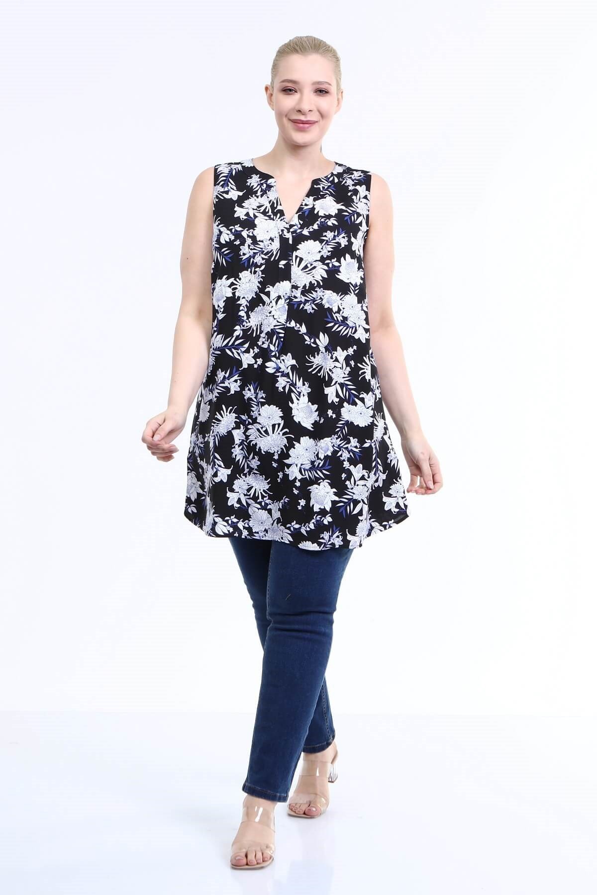 Myline- Kolsuz V Yaka Bluz-Büyük Beden Bluz-66604