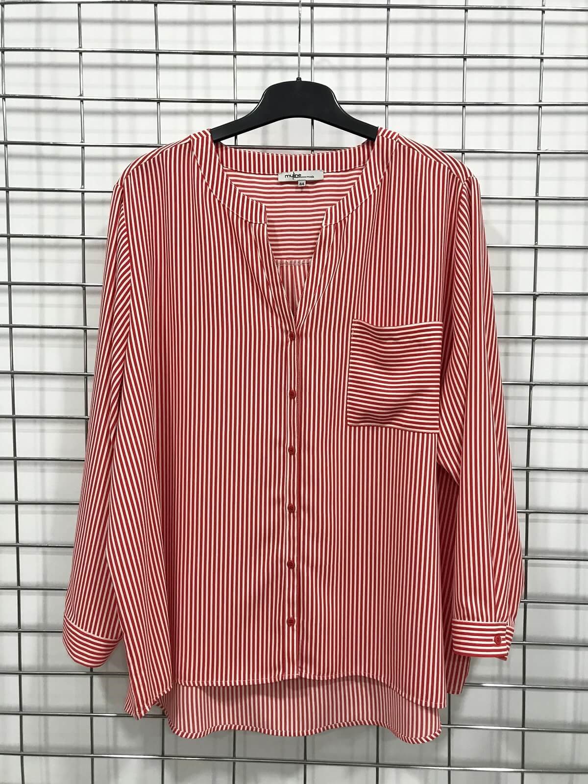 Myline- V Yaka Cep Detaylı Gömlek-Büyük Beden Outlet-45899