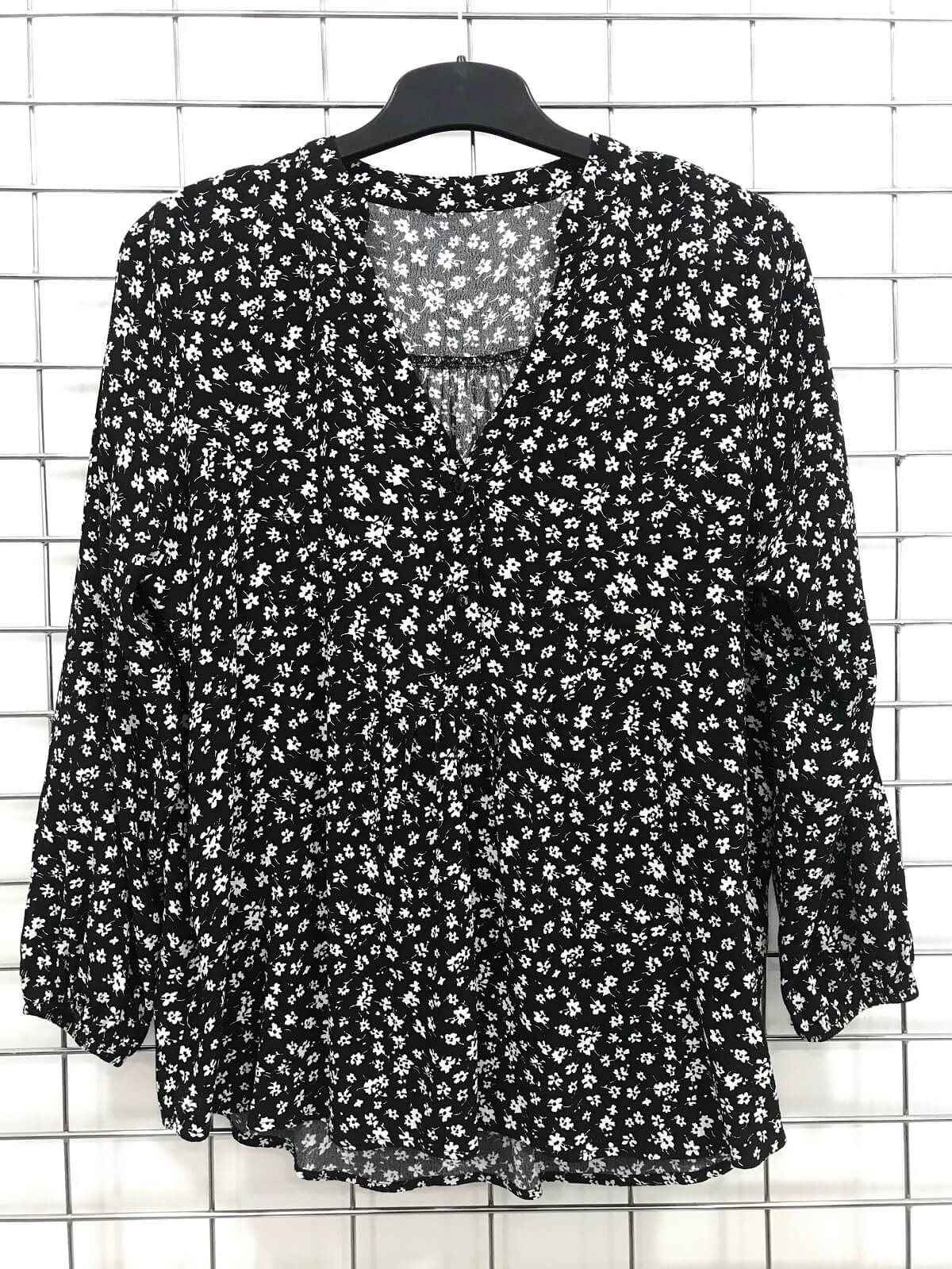 Myline- V Yaka Kolları Lastikli Bluz-Büyük Beden Outlet-45943