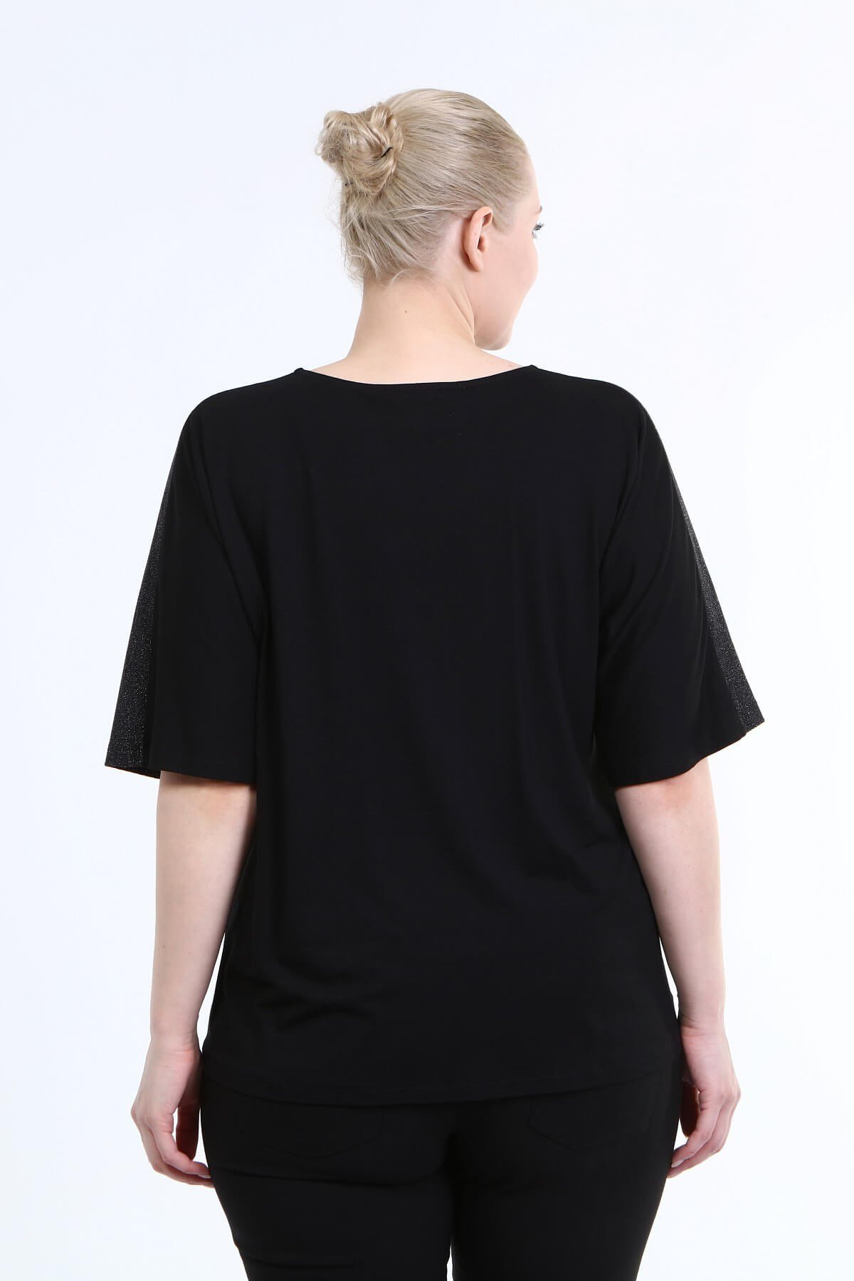 Myline-3/4 Kol Önü Simli Bluz-Büyük Beden Bluz-66704