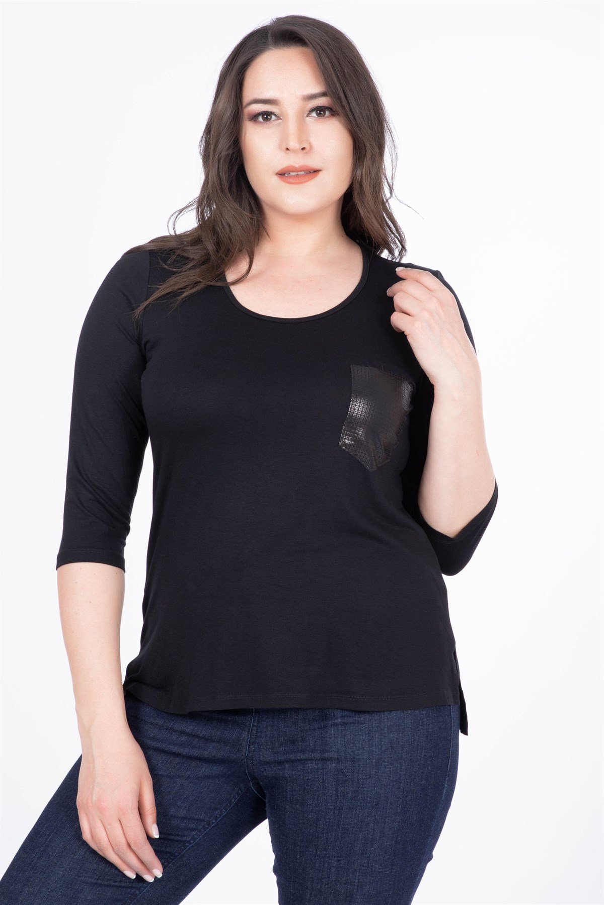 Myline-3/4 Kollu Pul Detaylı T-Shirt-T-Shirt-23412-m