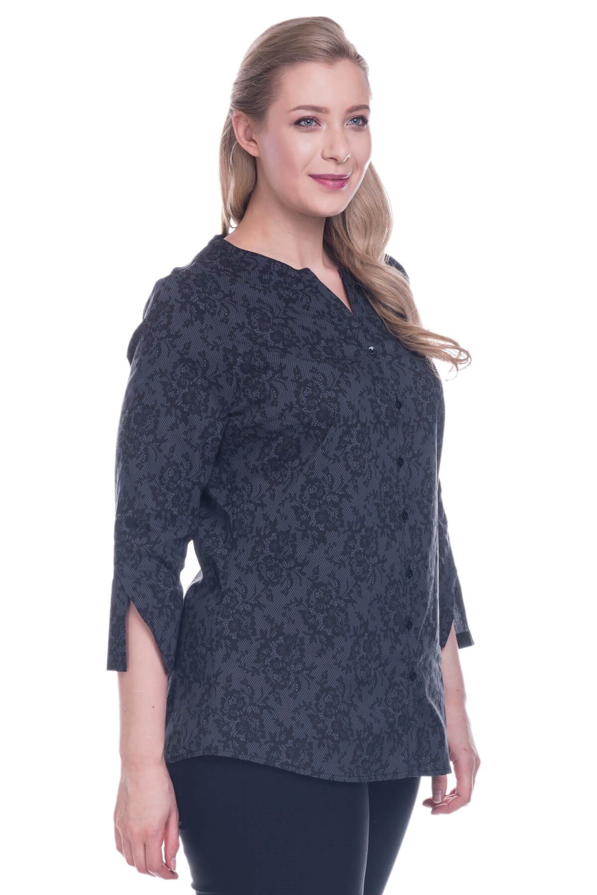 Myline-3/4 Kollu Strech Bluz-Büyük Beden Bluz-12468-m